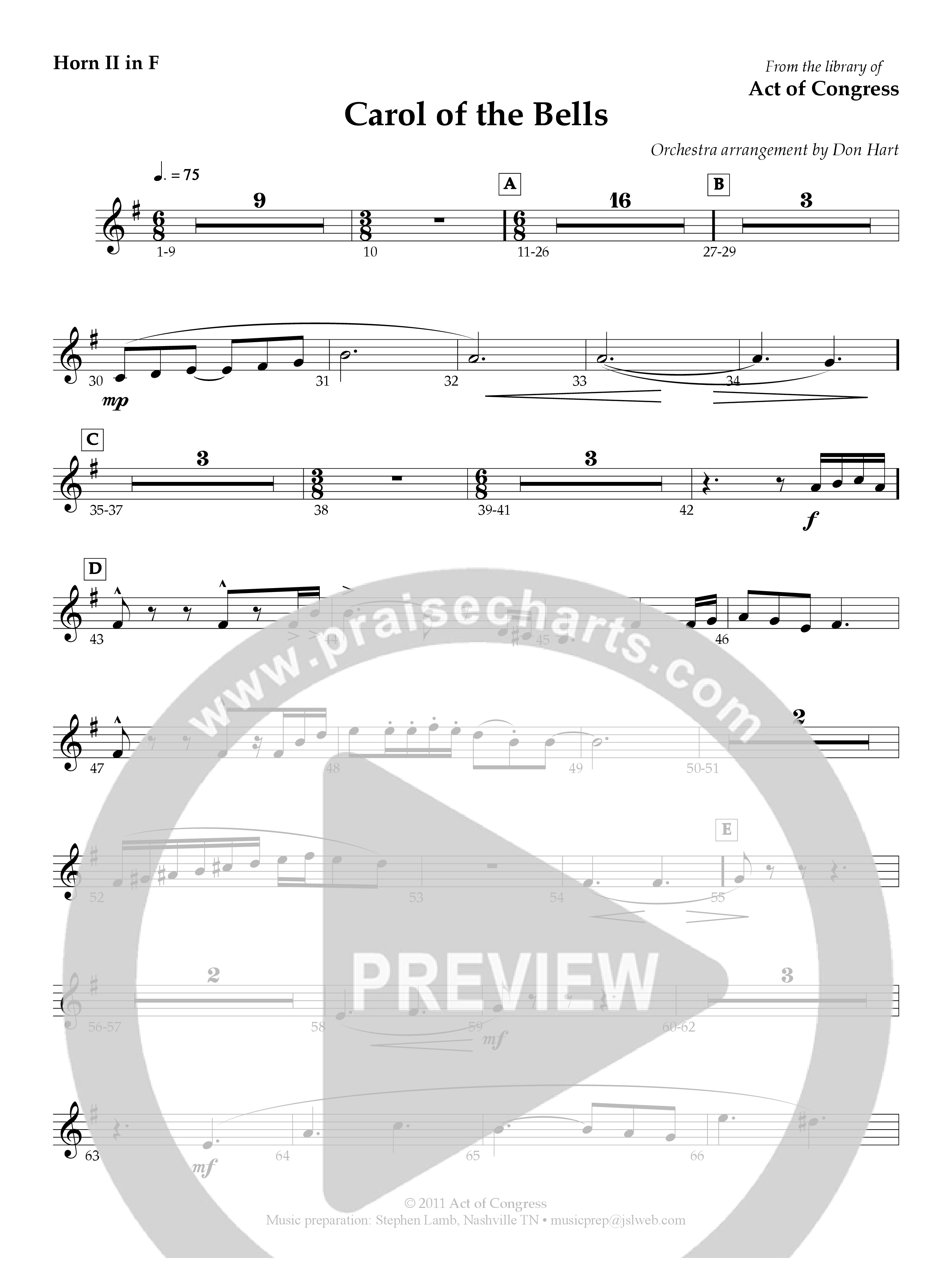 Carol Of The Bells French Horn (Act Of Congress / Orch. Don Hart)