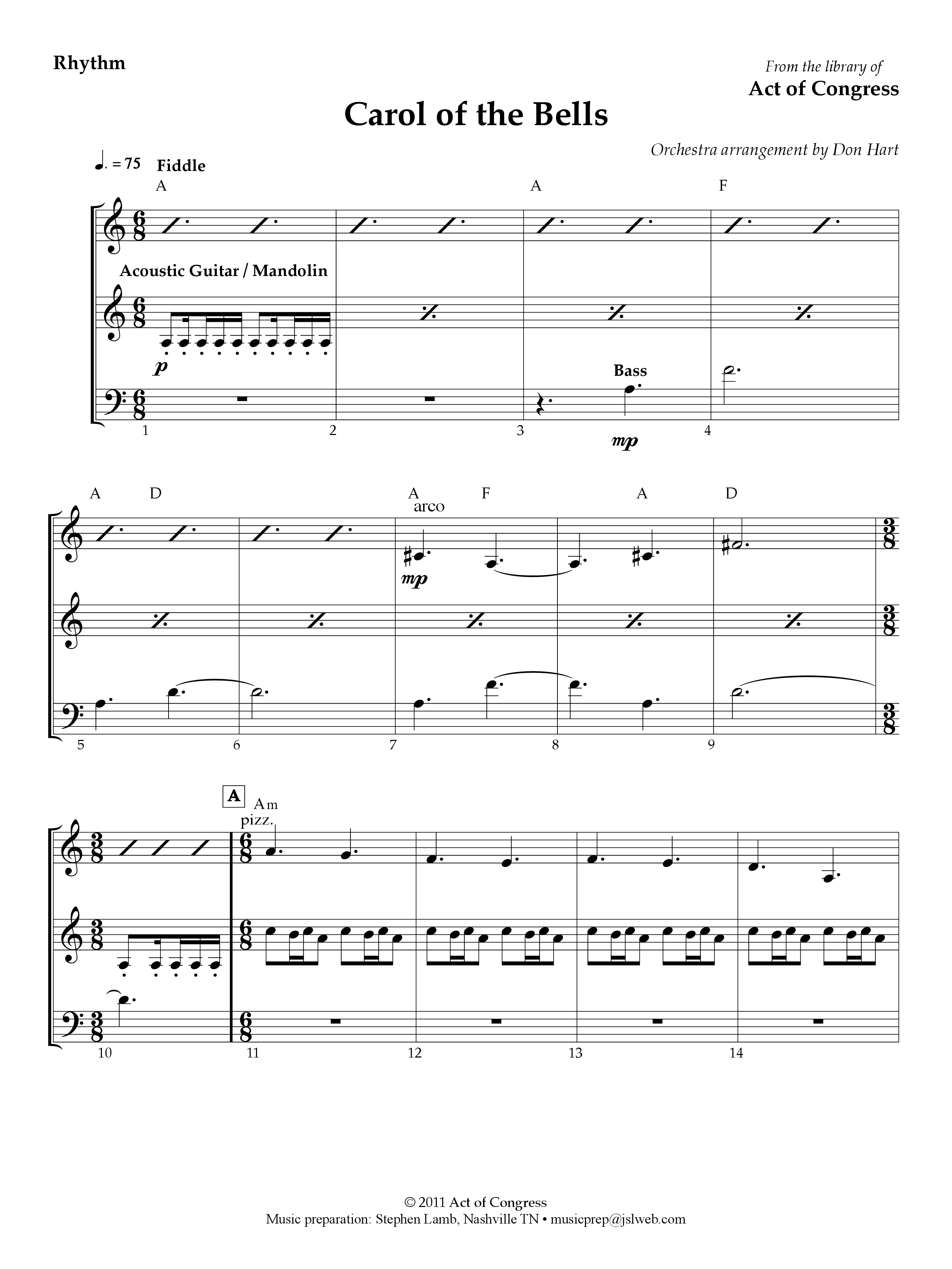 Carol Of The Bells Rhythm Chart (Act Of Congress / Orch. Don Hart)