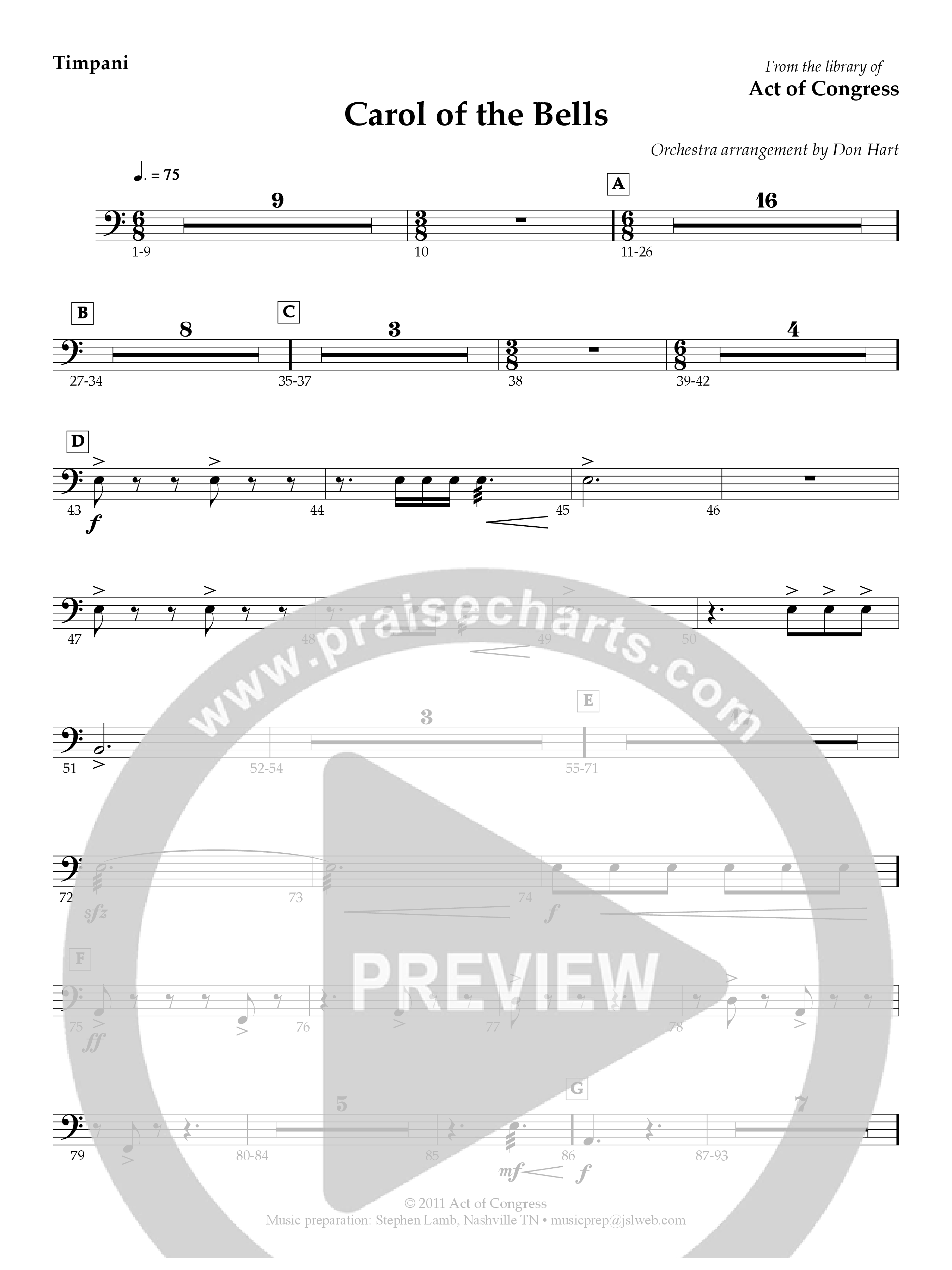 Carol Of The Bells Timpani (Act Of Congress / Orch. Don Hart)