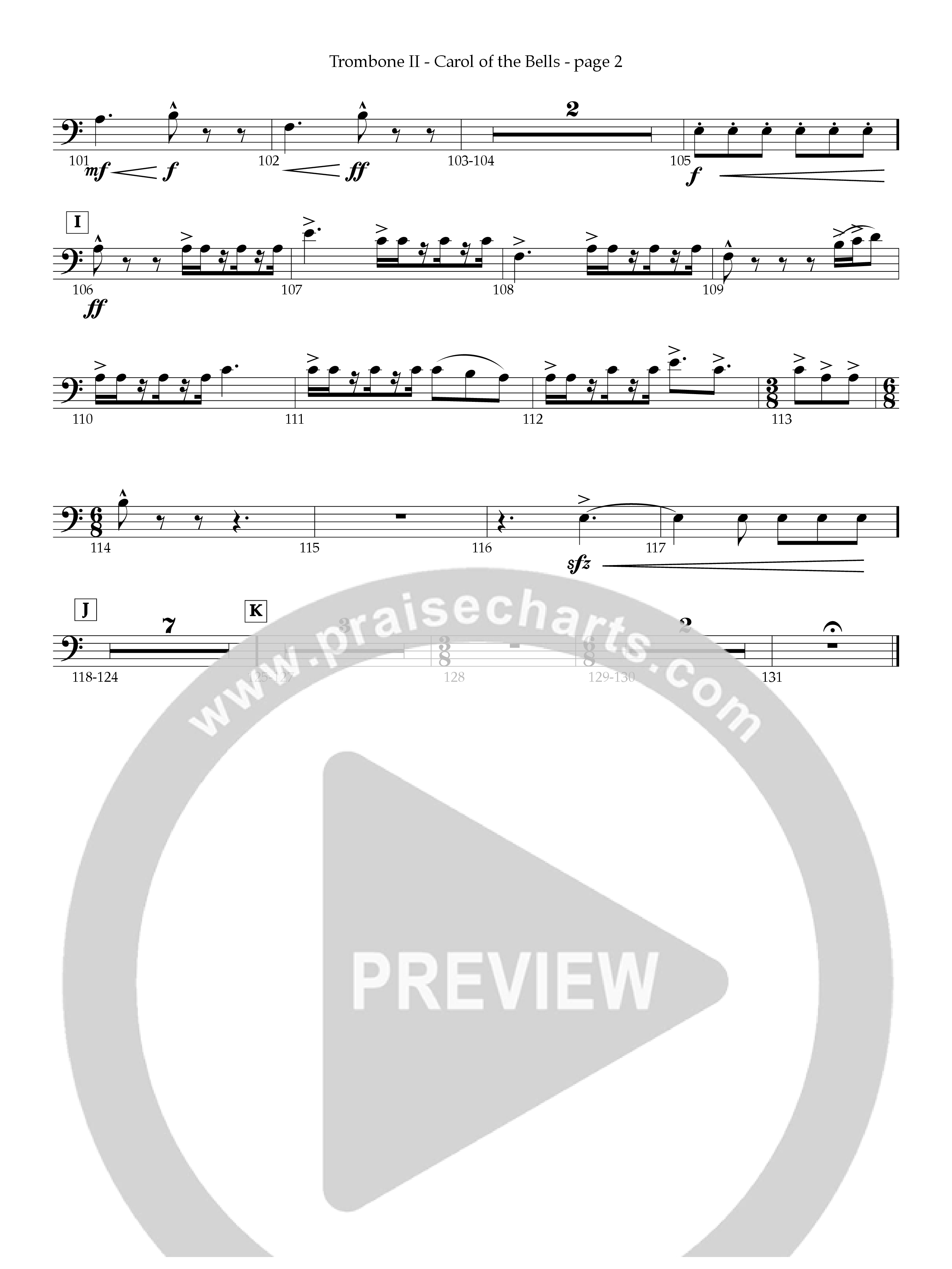 Carol Of The Bells Trombone 2 (Act Of Congress / Orch. Don Hart)