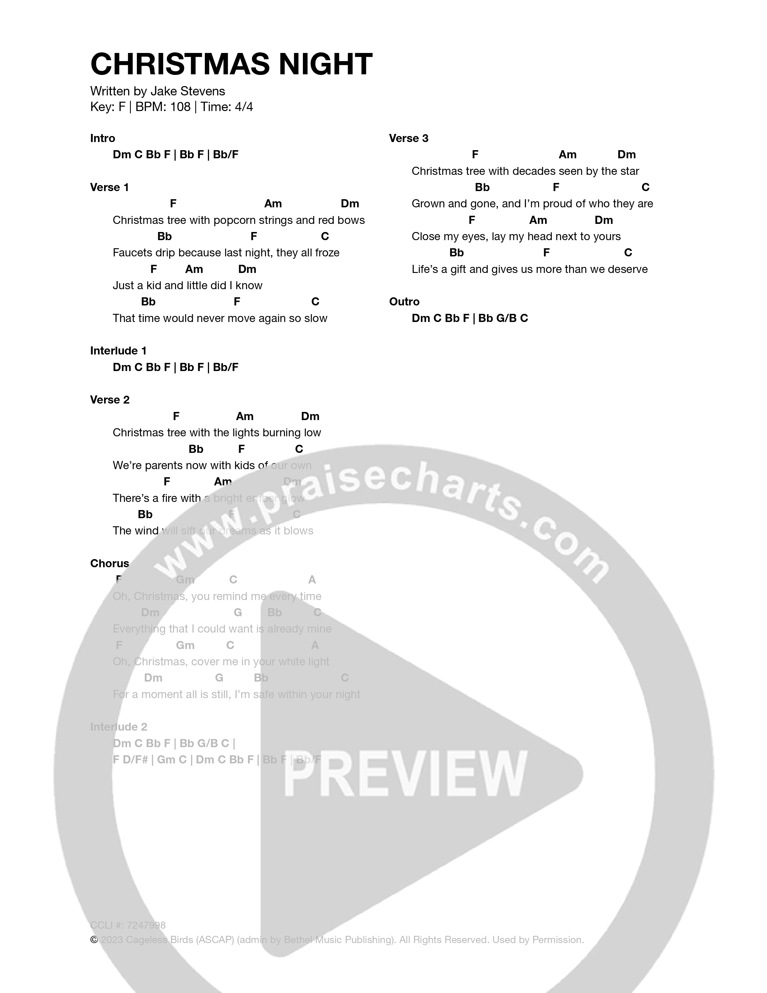 Christmas Night Chord Chart (Cageless Birds)