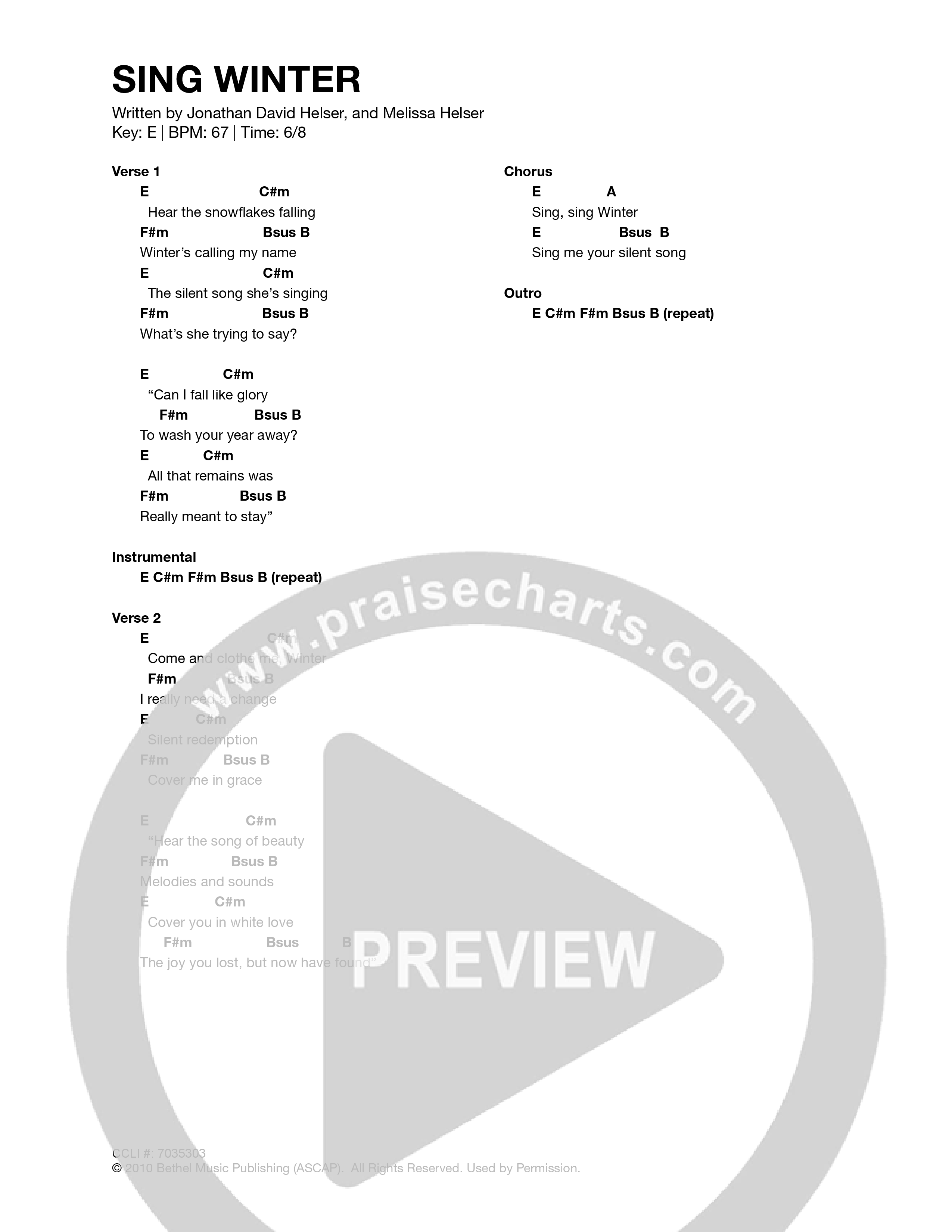 Sing Winter Chord Chart (Cageless Birds)