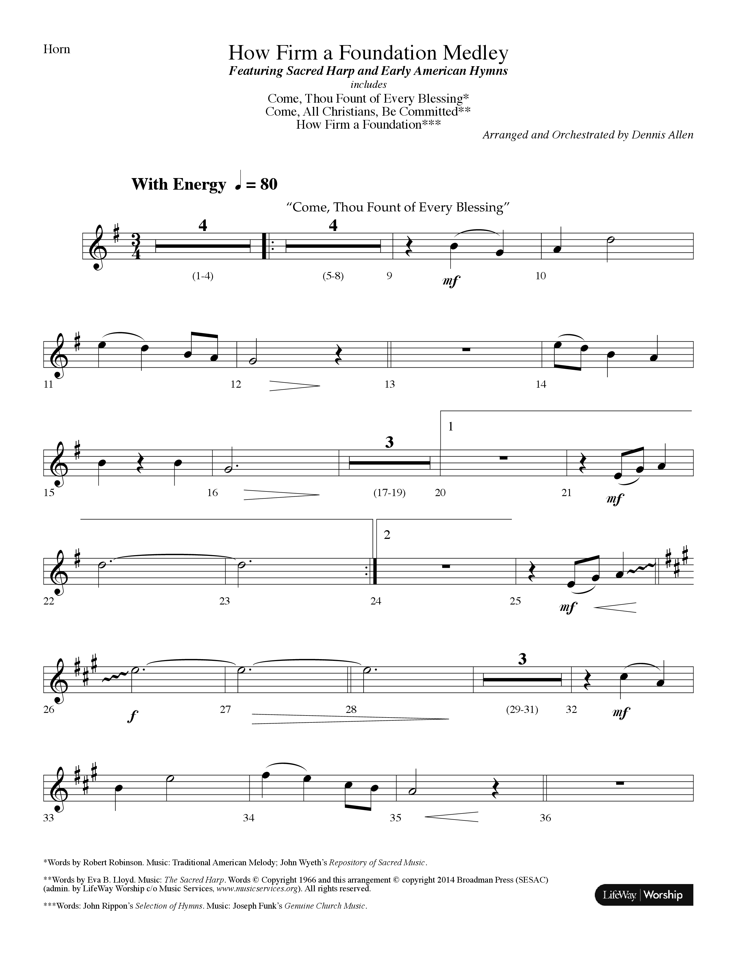 How Firm A Foundation Medley (Choral Anthem SATB) French Horn (Lifeway Choral / Arr. Dennis Allen)