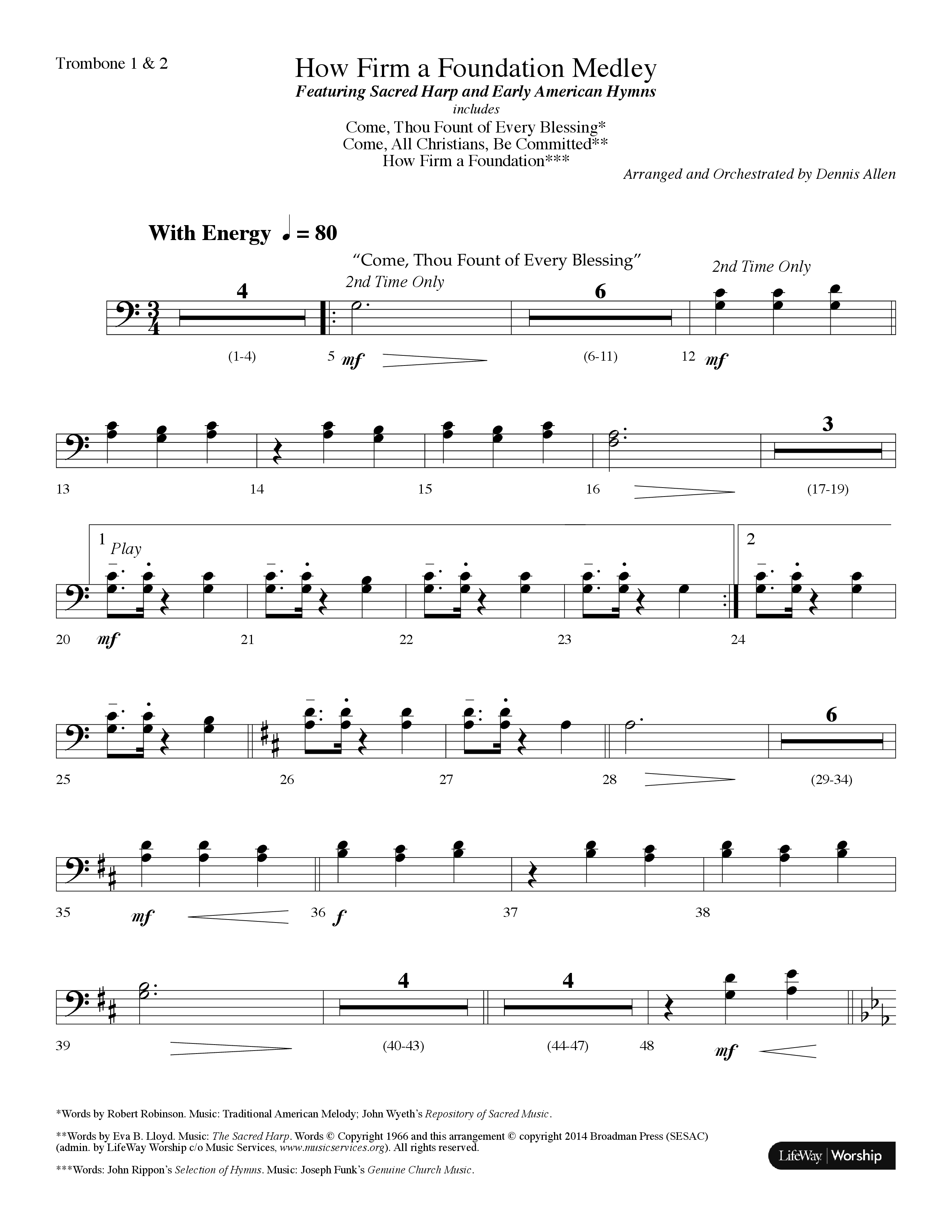 How Firm A Foundation Medley (Choral Anthem SATB) Trombone 1/2 (Lifeway Choral / Arr. Dennis Allen)