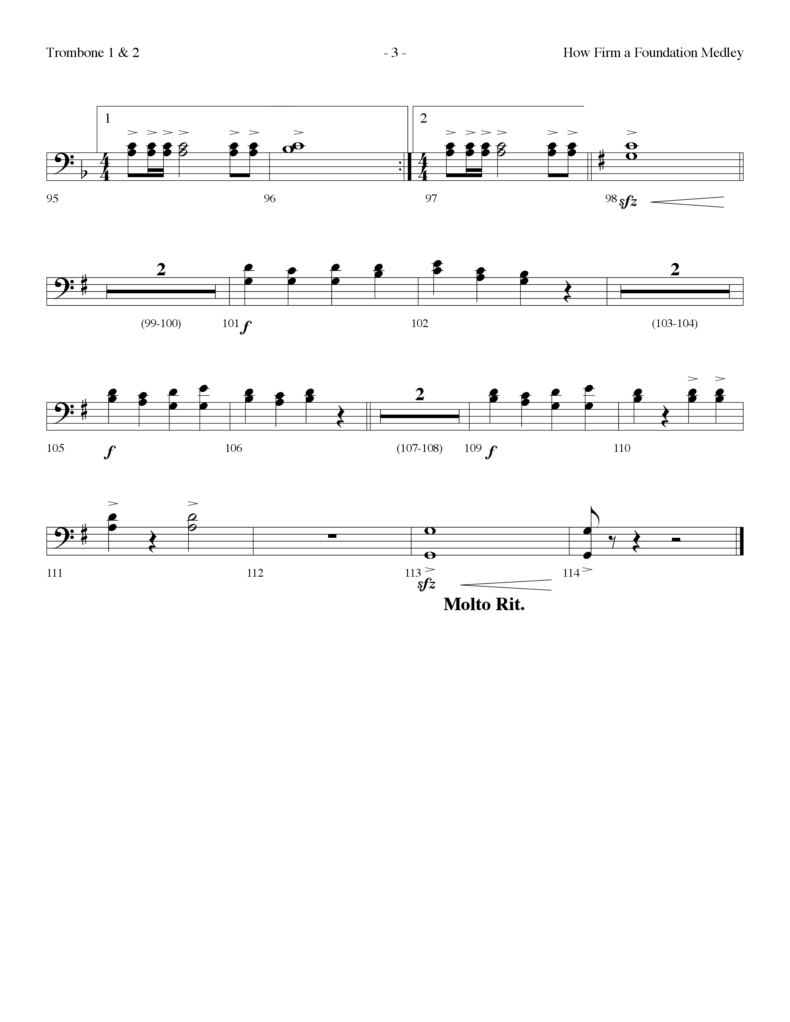 How Firm A Foundation Medley (Choral Anthem SATB) Trombone 1/2 (Lifeway Choral / Arr. Dennis Allen)