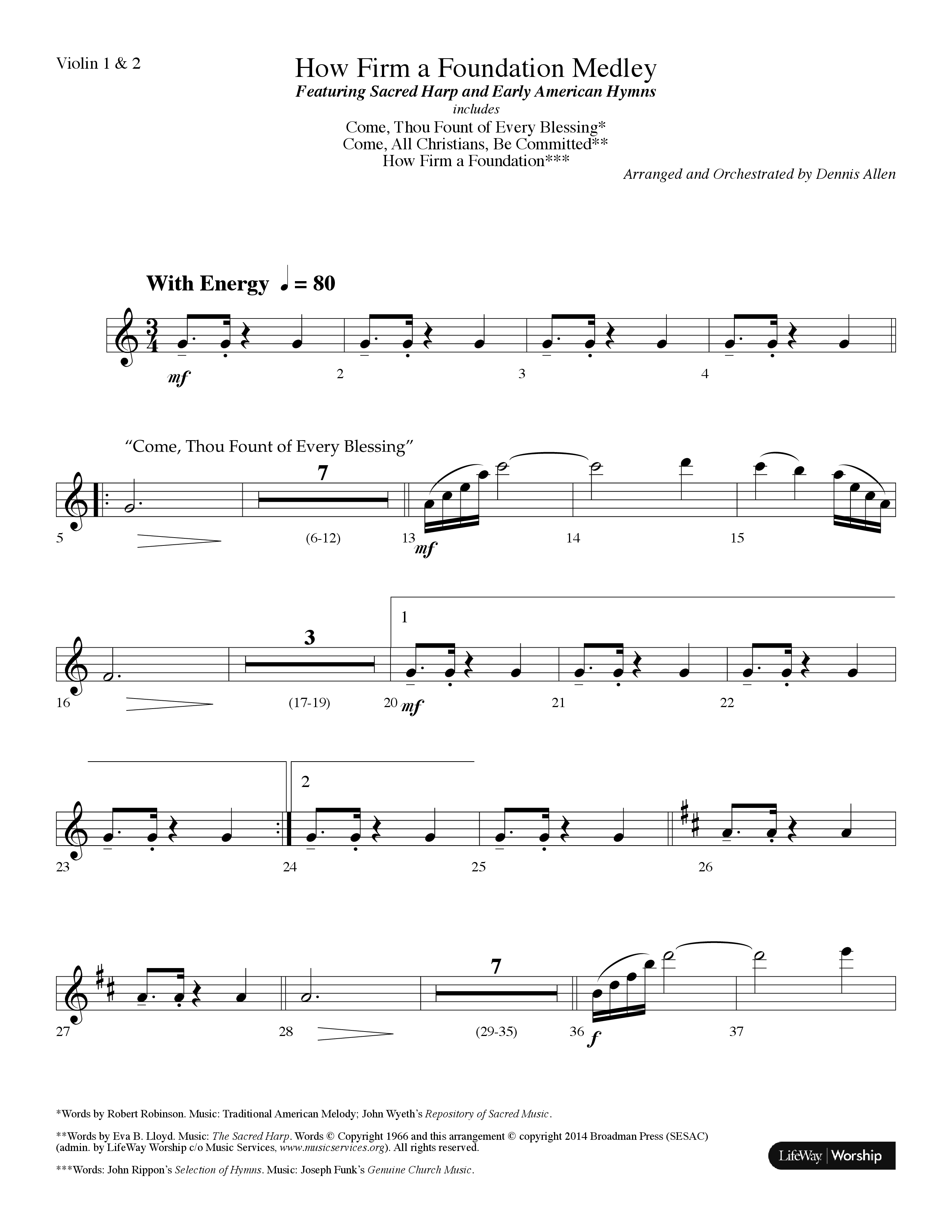 How Firm A Foundation Medley (Choral Anthem SATB) Violin 1/2 (Lifeway Choral / Arr. Dennis Allen)