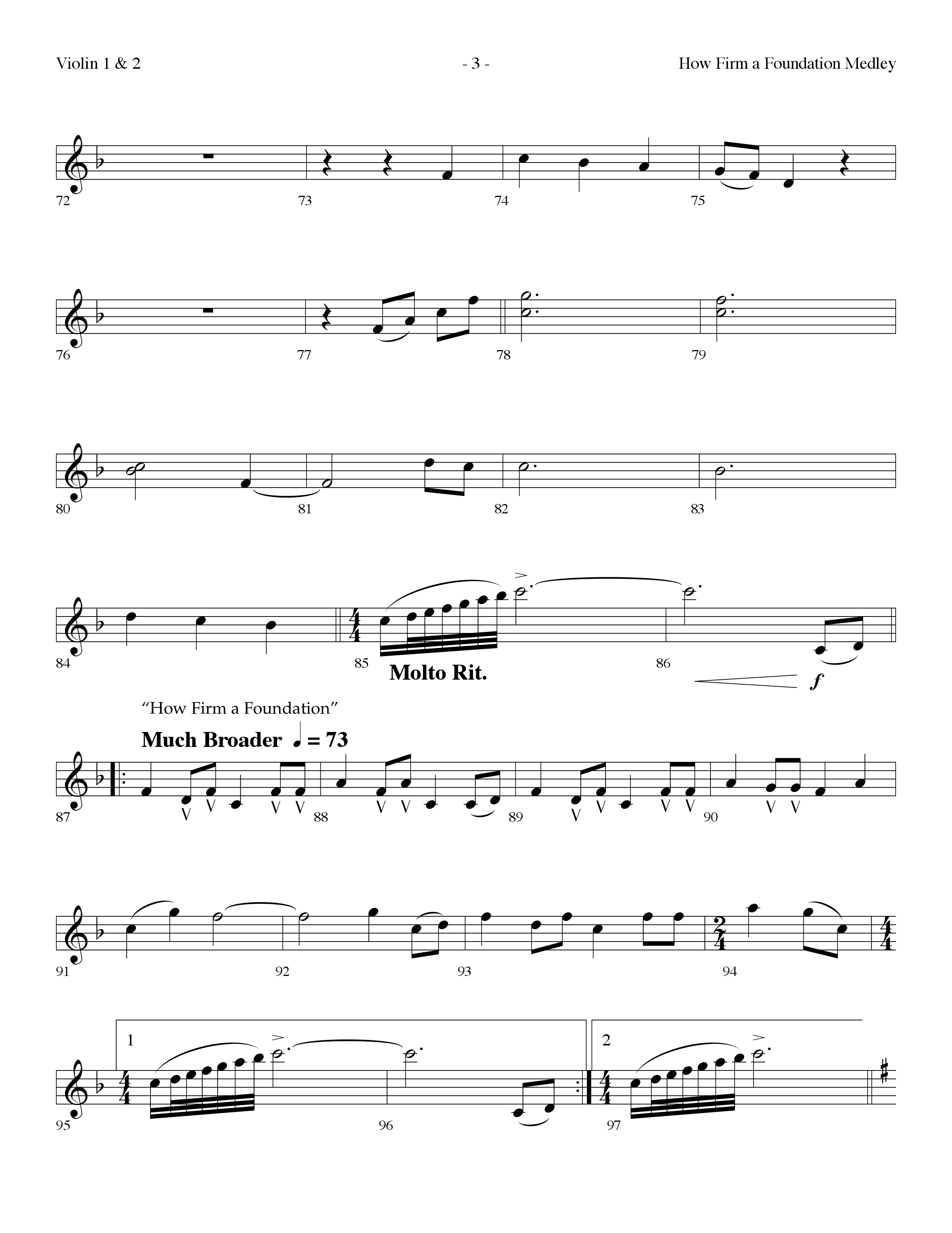 How Firm A Foundation Medley (Choral Anthem SATB) Violin 1/2 (Lifeway Choral / Arr. Dennis Allen)