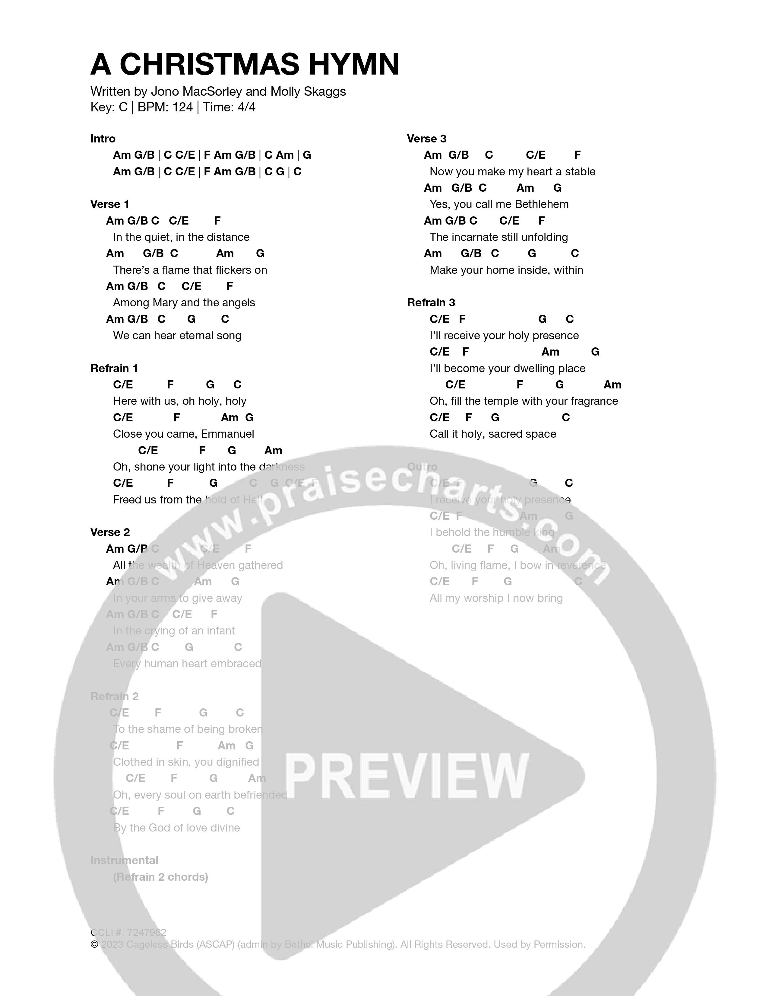 A Christmas Hymn Chord Chart (Cageless Birds)
