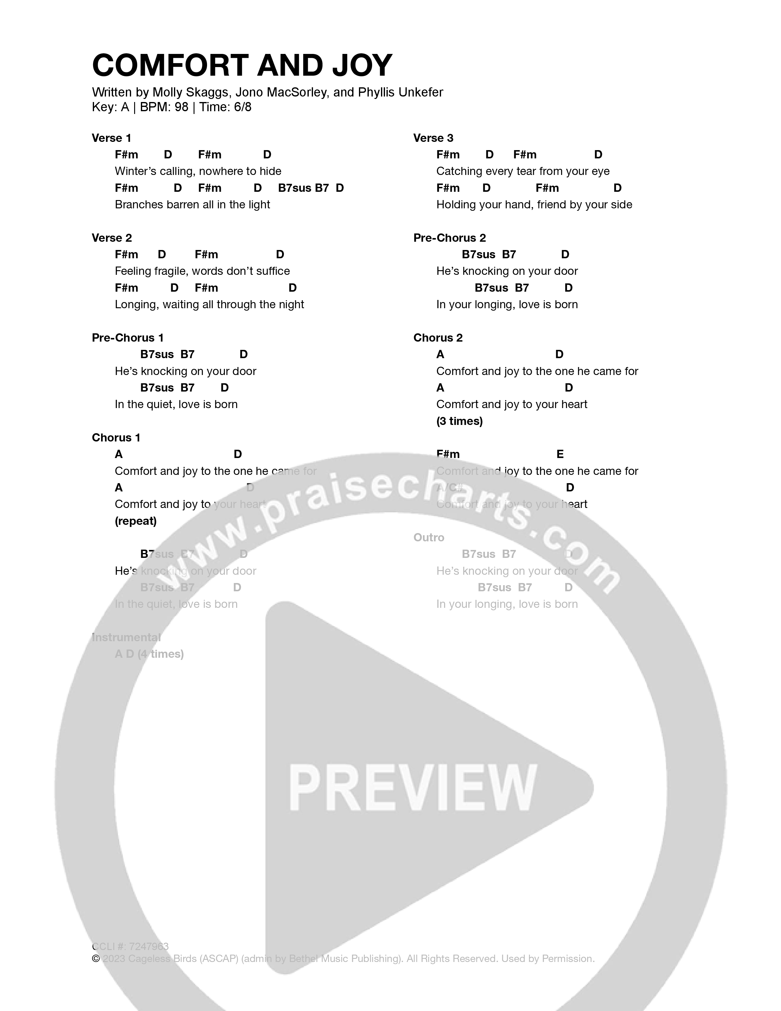 Comfort And Joy Chord Chart (Cageless Birds)