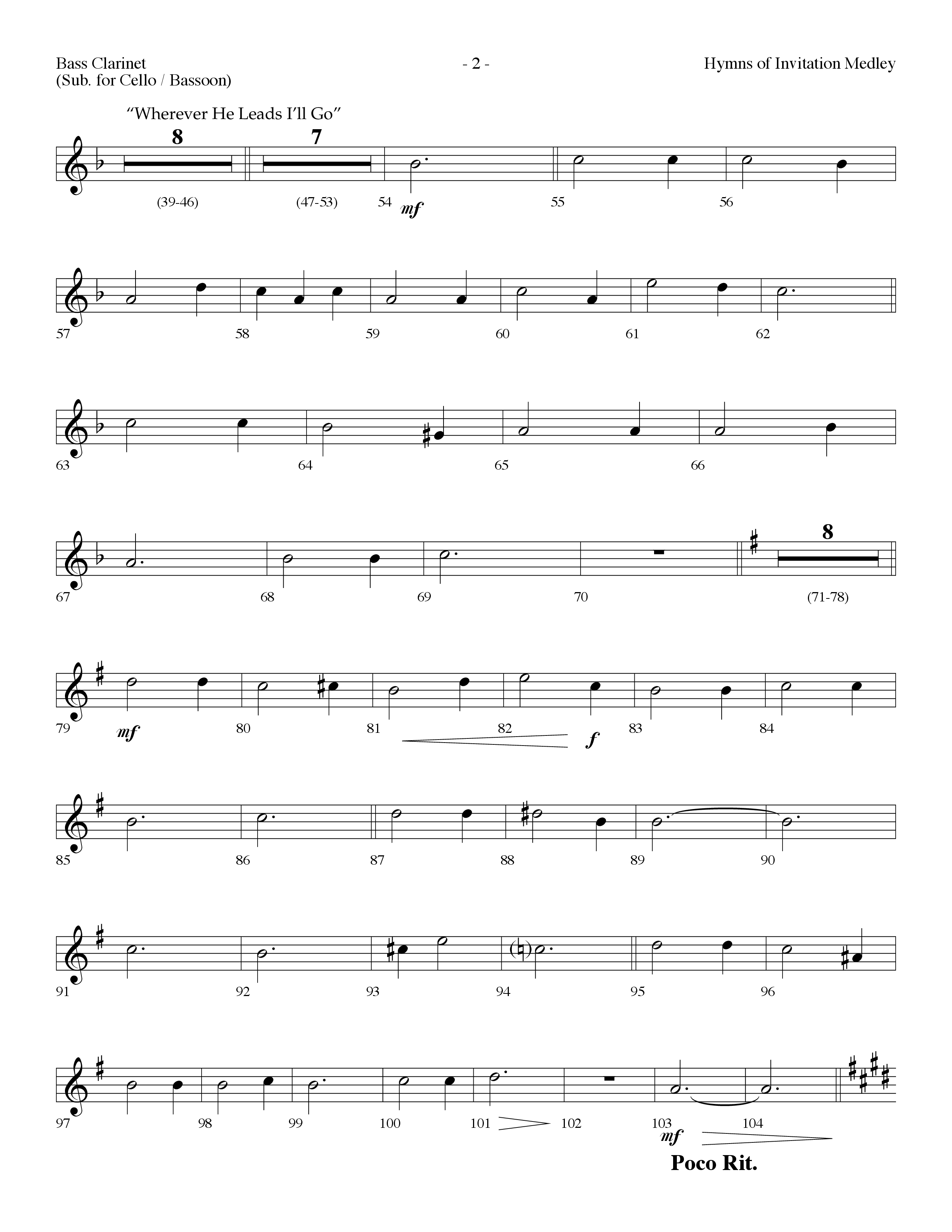 Hymns Of Invitation Medley (Speak To My Heart, Wherever He Leads I'll Go, Breathe On Me) (Choral Anthem SATB) Bass Clarinet (Lifeway Choral / Arr. Dennis Allen)