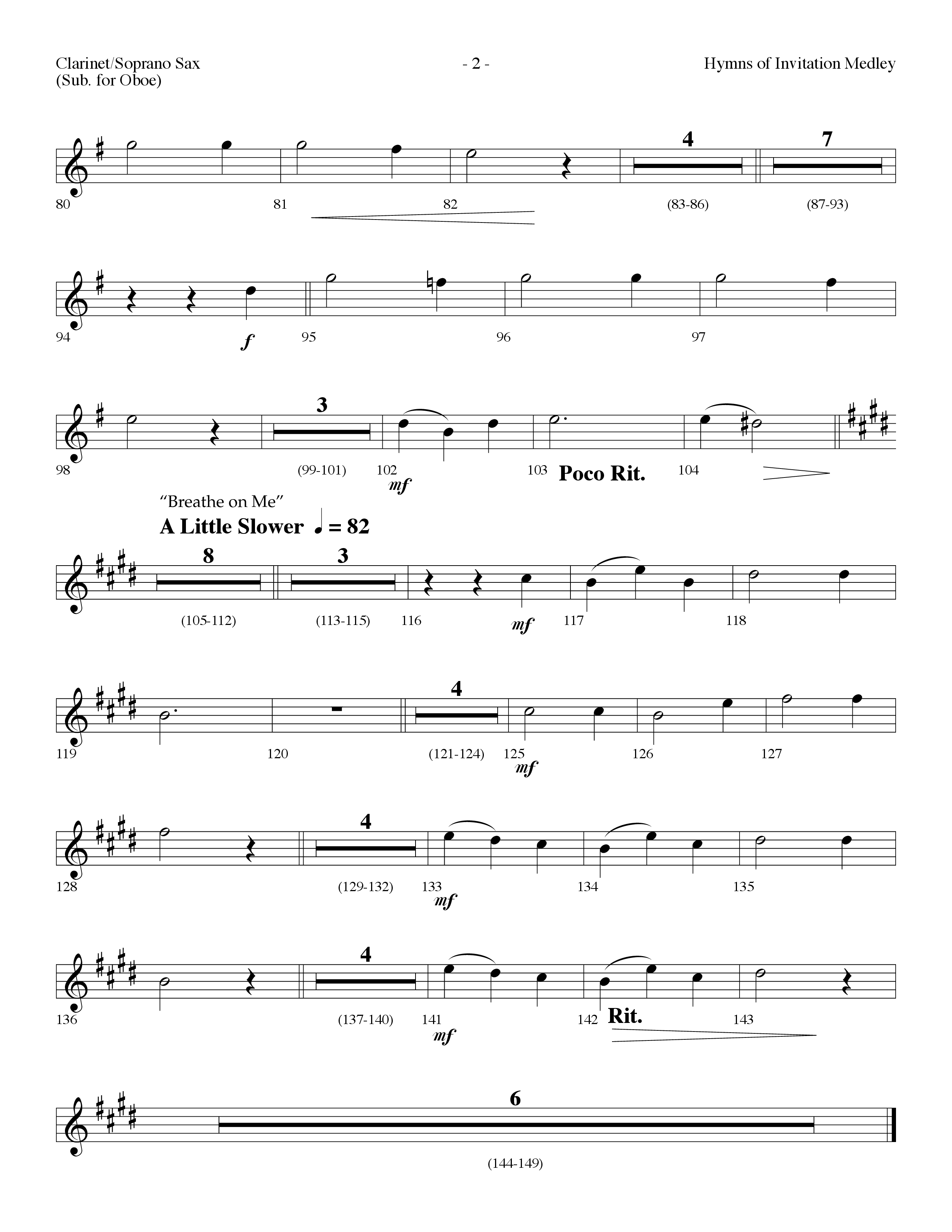 Hymns Of Invitation Medley (Speak To My Heart, Wherever He Leads I'll Go, Breathe On Me) (Choral Anthem SATB) Clarinet/Soprano Sax (Lifeway Choral / Arr. Dennis Allen)