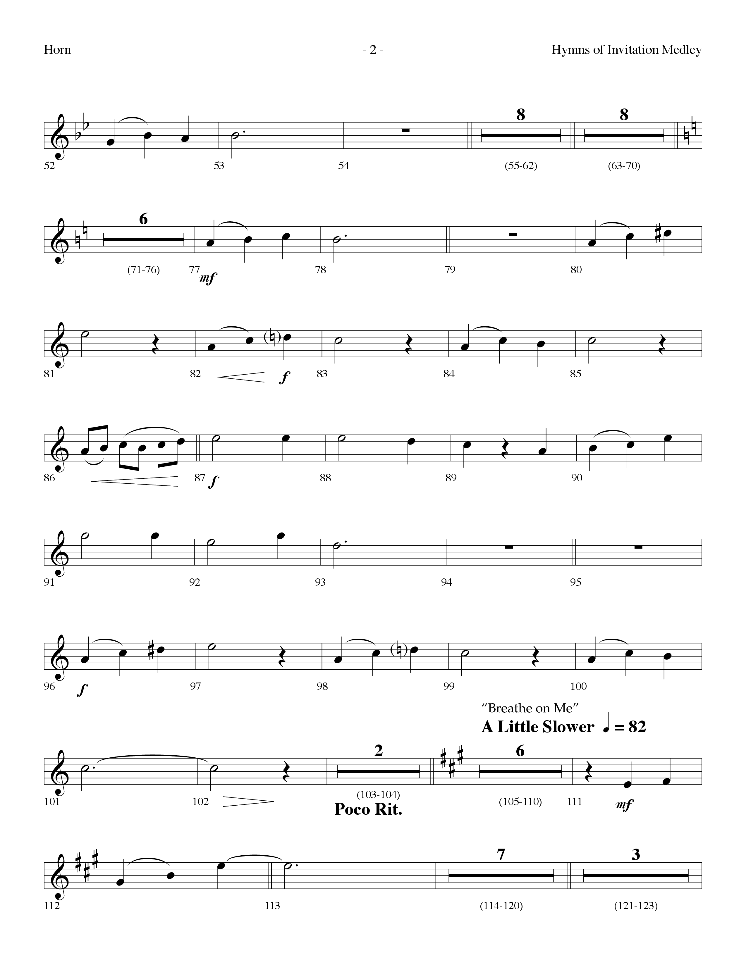 Hymns Of Invitation Medley (Speak To My Heart, Wherever He Leads I'll Go, Breathe On Me) (Choral Anthem SATB) French Horn (Lifeway Choral / Arr. Dennis Allen)