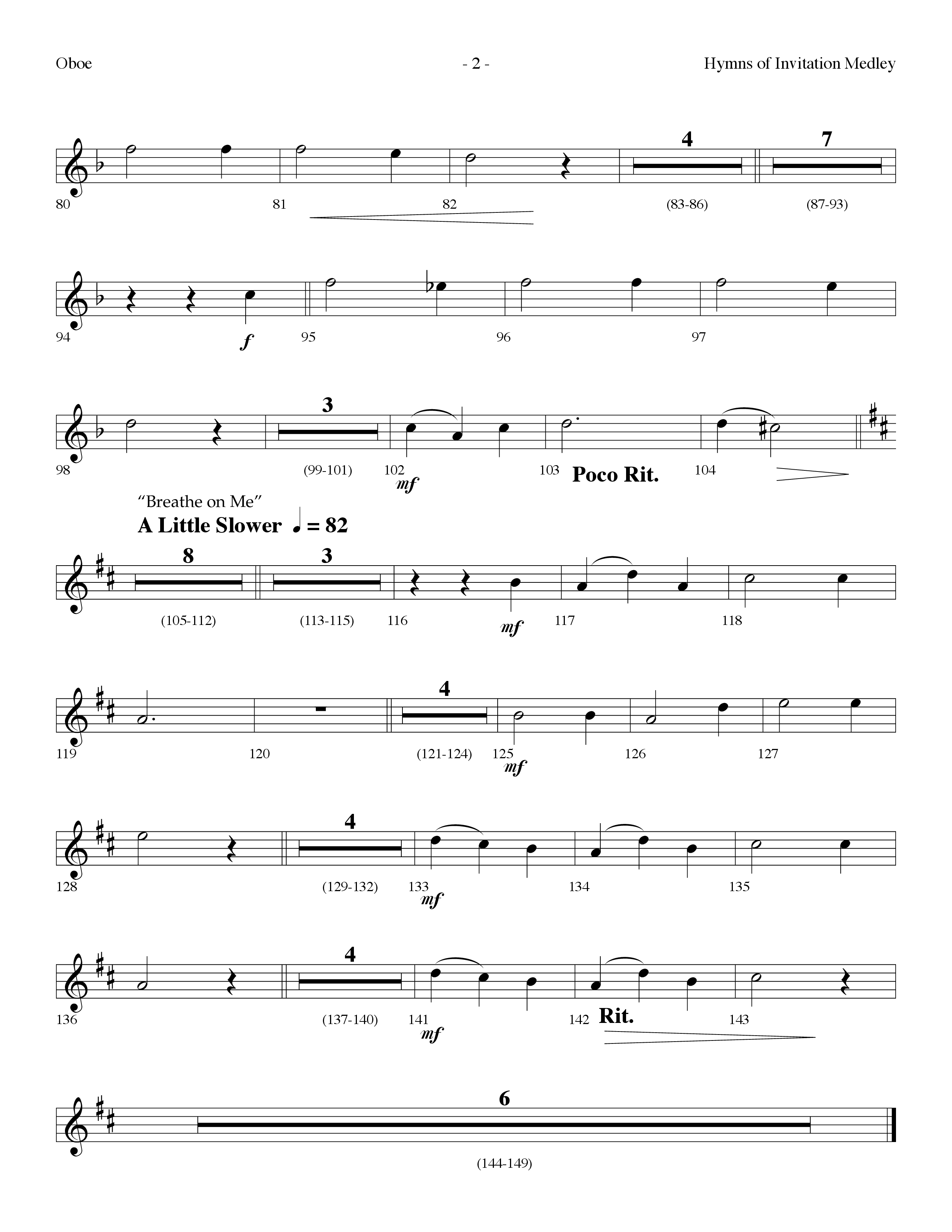 Hymns Of Invitation Medley (Speak To My Heart, Wherever He Leads I'll Go, Breathe On Me) (Choral Anthem SATB) Oboe (Lifeway Choral / Arr. Dennis Allen)