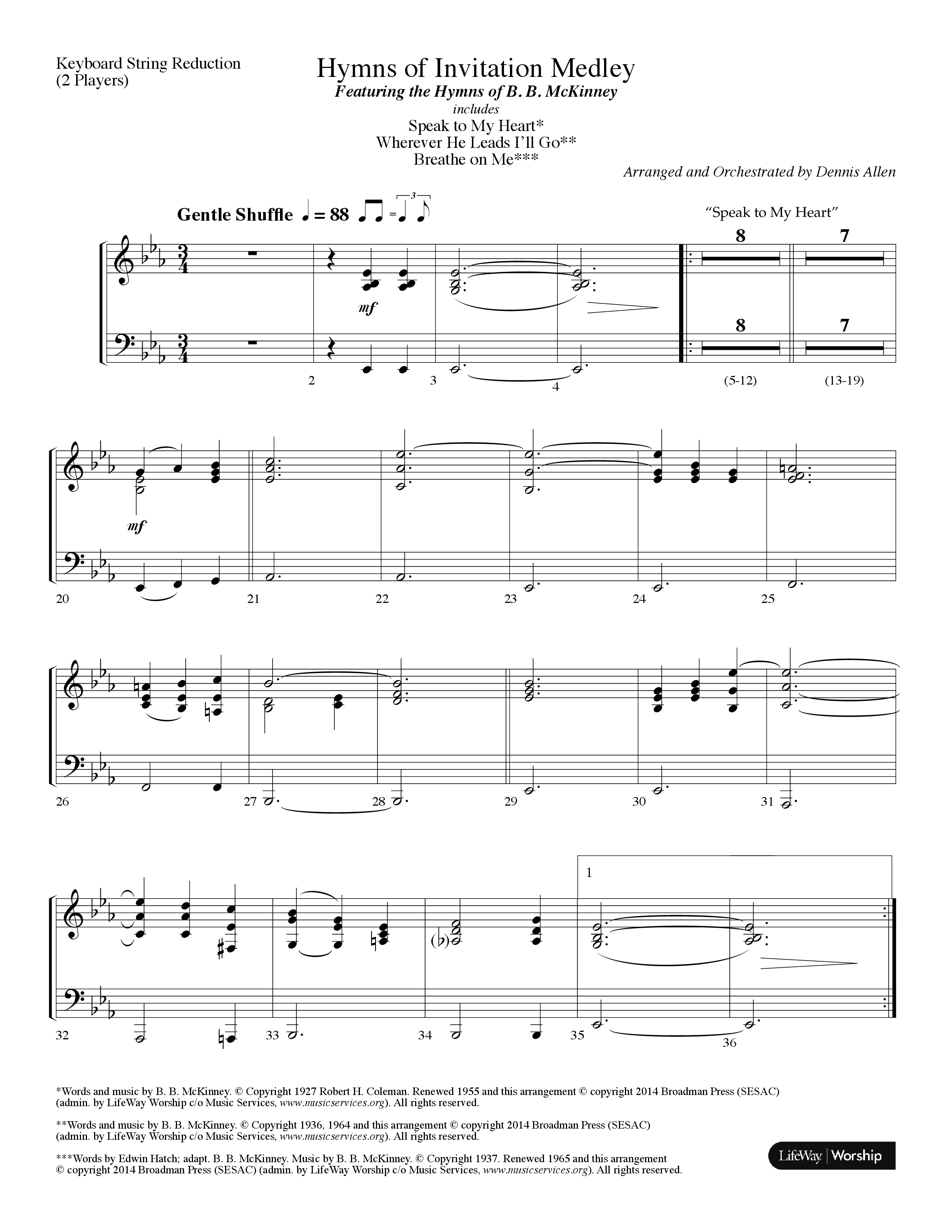 Hymns Of Invitation Medley (Speak To My Heart, Wherever He Leads I'll Go, Breathe On Me) (Choral Anthem SATB) String Reduction (Lifeway Choral / Arr. Dennis Allen)