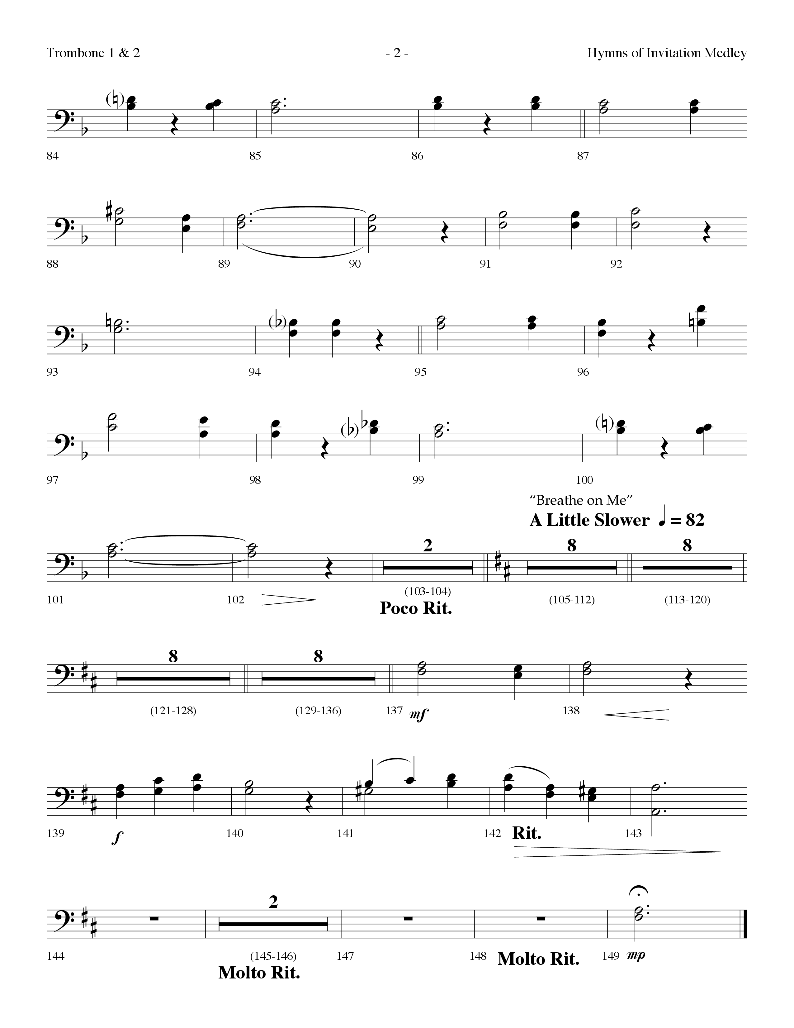 Hymns Of Invitation Medley (Speak To My Heart, Wherever He Leads I'll Go, Breathe On Me) (Choral Anthem SATB) Trombone 1/2 (Lifeway Choral / Arr. Dennis Allen)