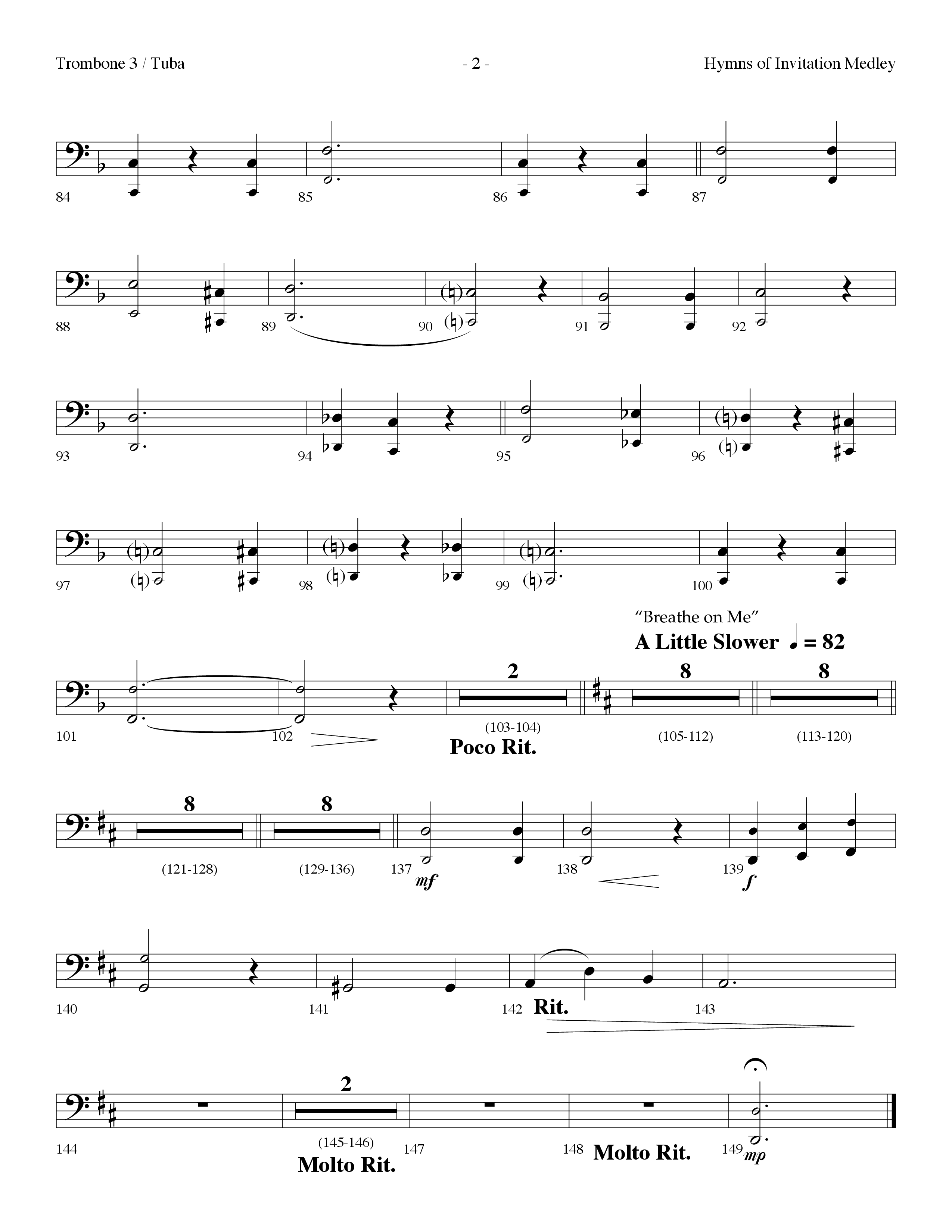 Hymns Of Invitation Medley (Speak To My Heart, Wherever He Leads I'll Go, Breathe On Me) (Choral Anthem SATB) Trombone 3/Tuba (Lifeway Choral / Arr. Dennis Allen)