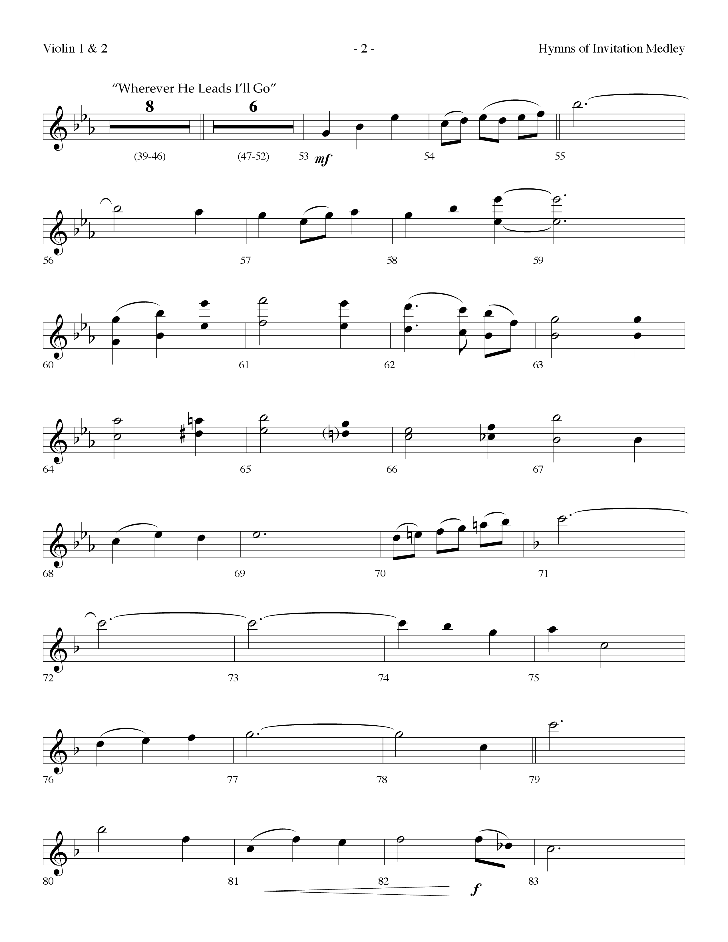Hymns Of Invitation Medley (Speak To My Heart, Wherever He Leads I'll Go, Breathe On Me) (Choral Anthem SATB) Violin 1/2 (Lifeway Choral / Arr. Dennis Allen)