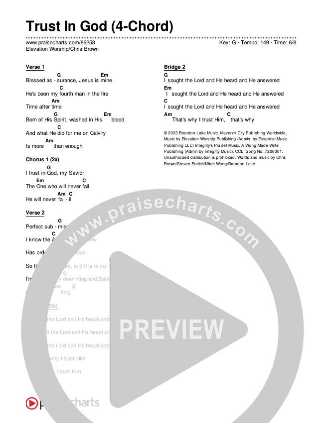 Trust In God (4-Chord) Chords & Lyrics (Elevation Worship / Chris Brown)
