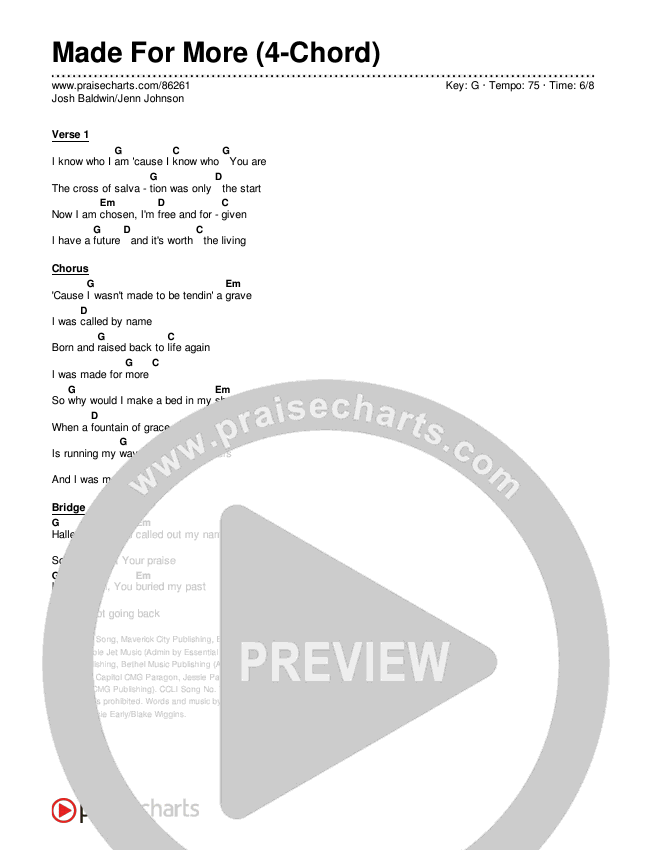 Made For More (4-Chord) Chords & Lyrics (Josh Baldwin / Jenn Johnson)