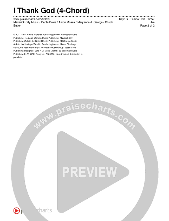 I Thank God (4-Chord) Chords & Lyrics (Maverick City Music / Dante Bowe / Aaron Moses / Maryanne J. George / Chuck Butler)