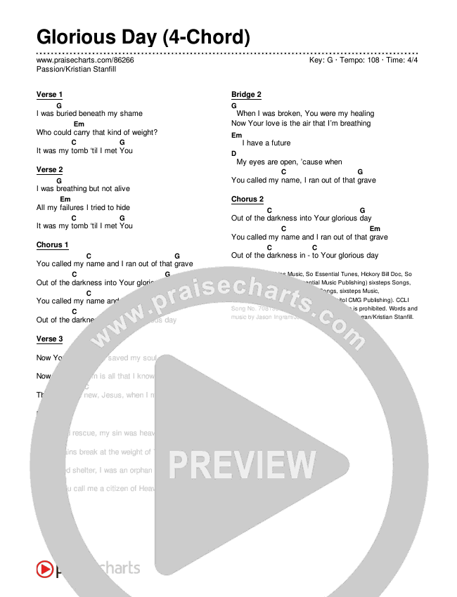 Glorious Day (4-Chord) Chords & Lyrics (Passion / Kristian Stanfill)
