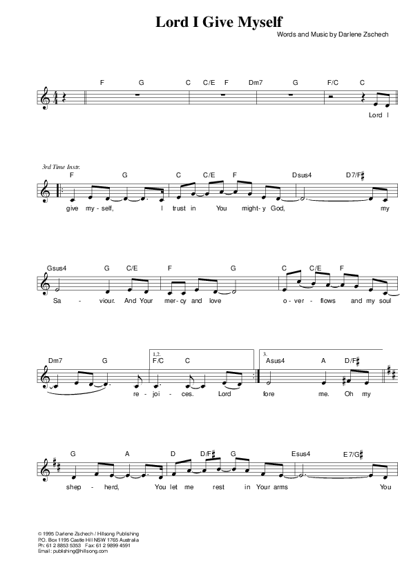 Lord I Give Myself Piano/Vocal & Lead (Hillsong Worship)