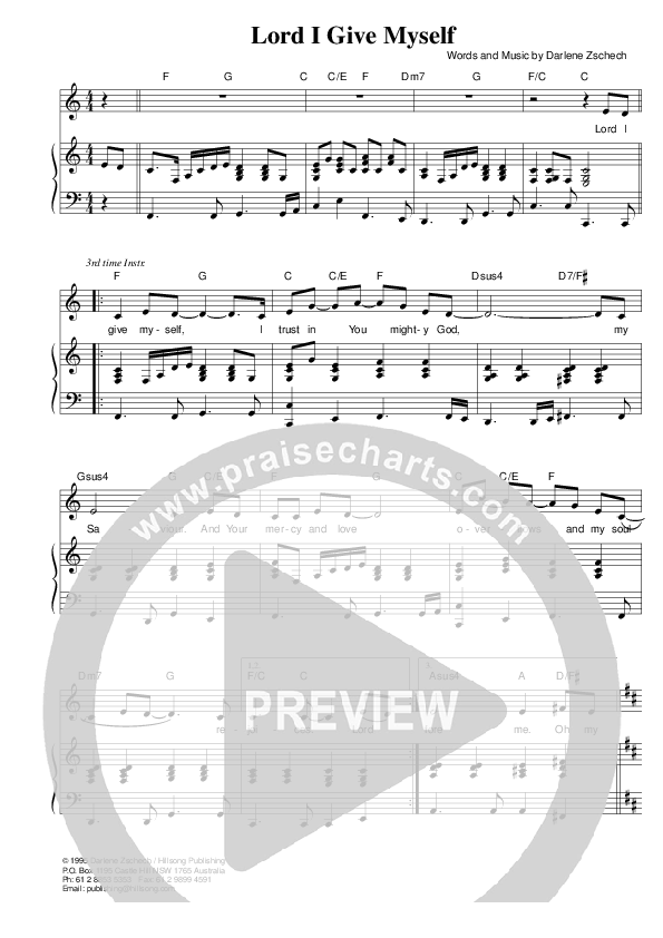 Lord I Give Myself Piano/Vocal & Lead (Hillsong Worship)