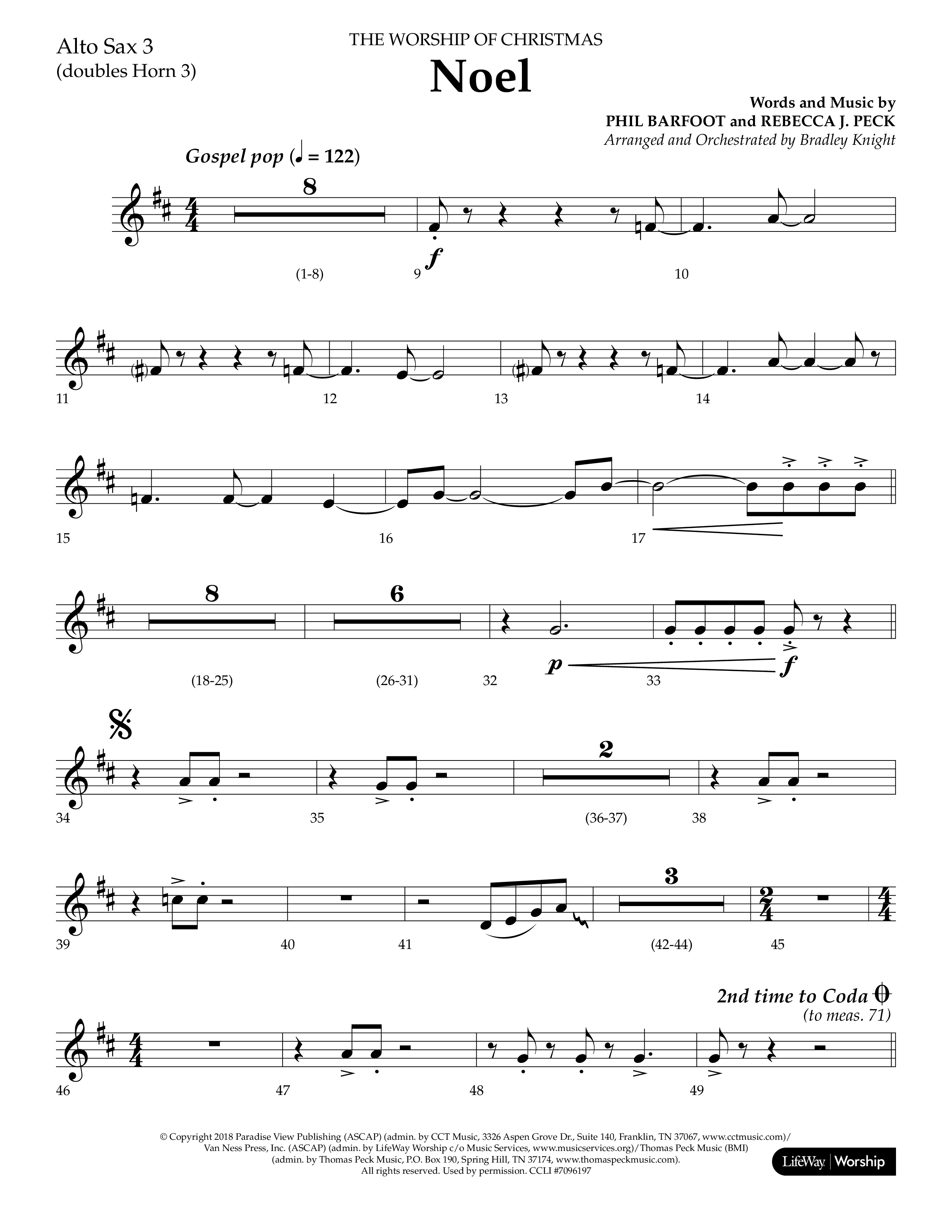 Noel (Choral Anthem SATB) Alto Sax (Lifeway Choral / Arr. Bradley Knight)