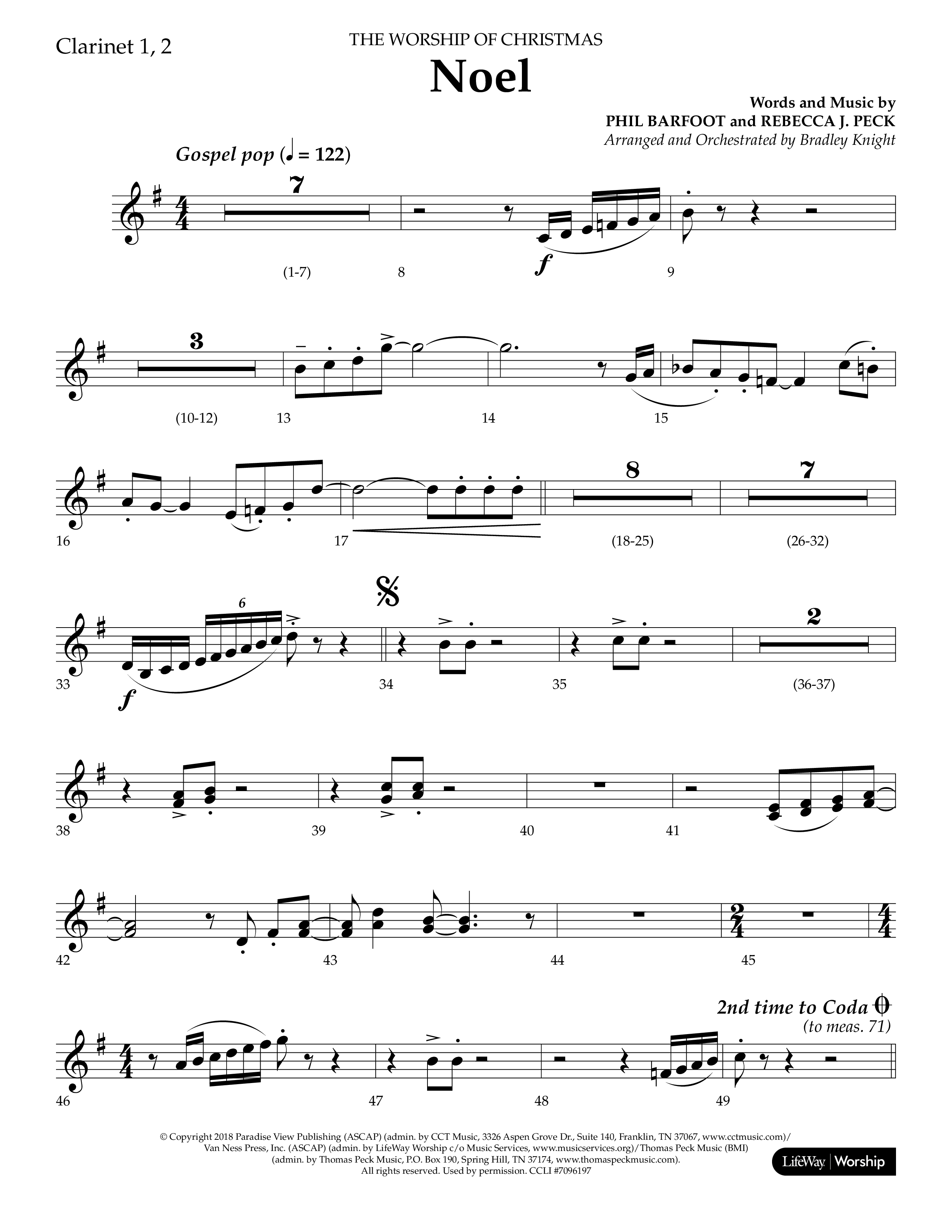 Noel (Choral Anthem SATB) Clarinet 1/2 (Lifeway Choral / Arr. Bradley Knight)