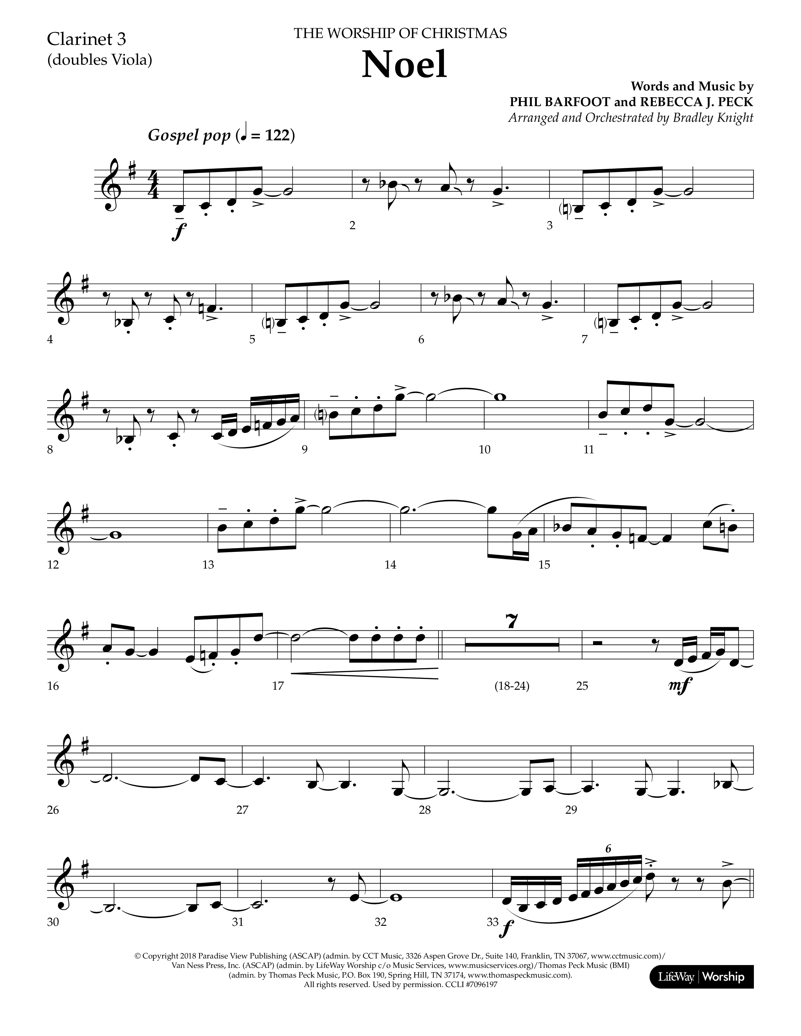 Noel (Choral Anthem SATB) Clarinet 3 (Lifeway Choral / Arr. Bradley Knight)