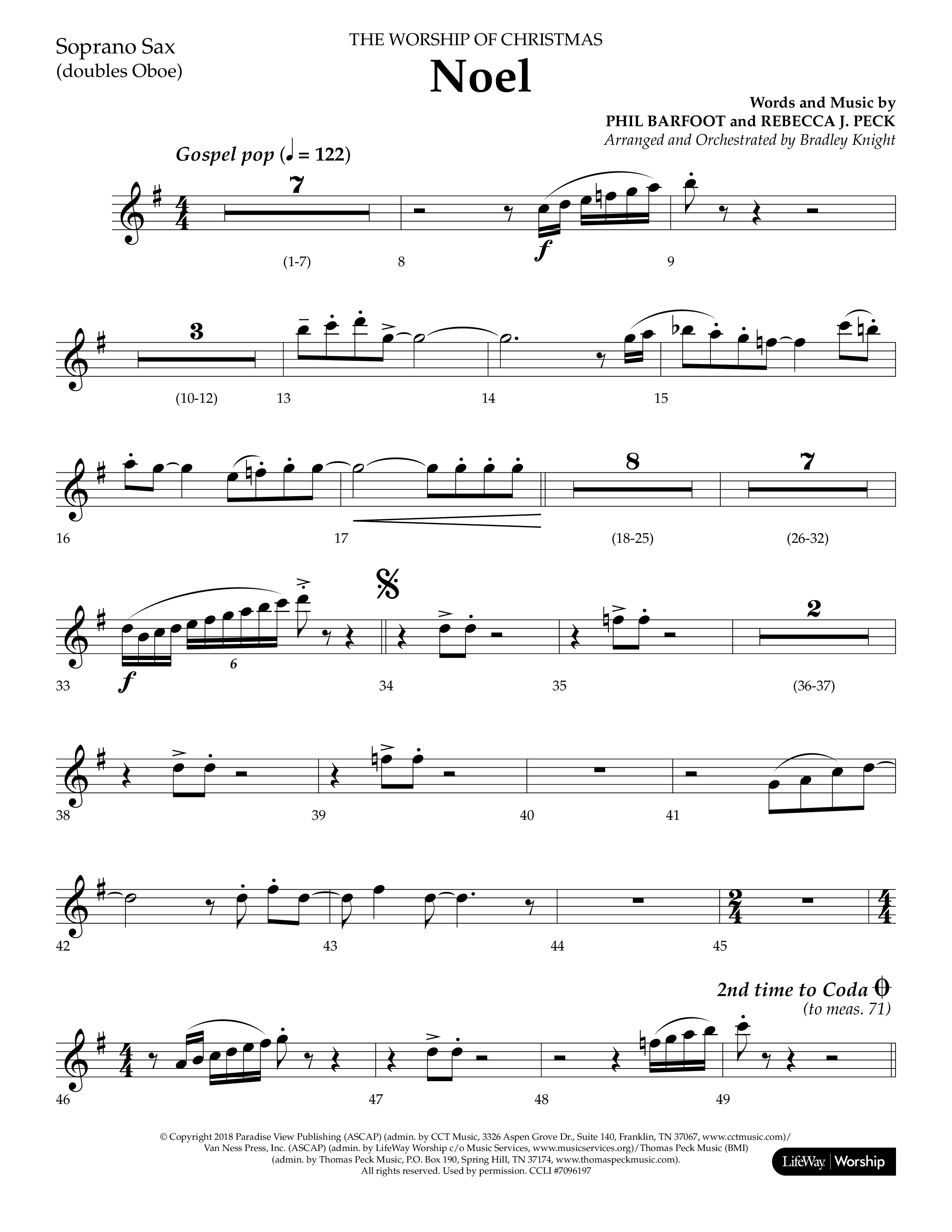 Noel (Choral Anthem SATB) Soprano Sax (Lifeway Choral / Arr. Bradley Knight)