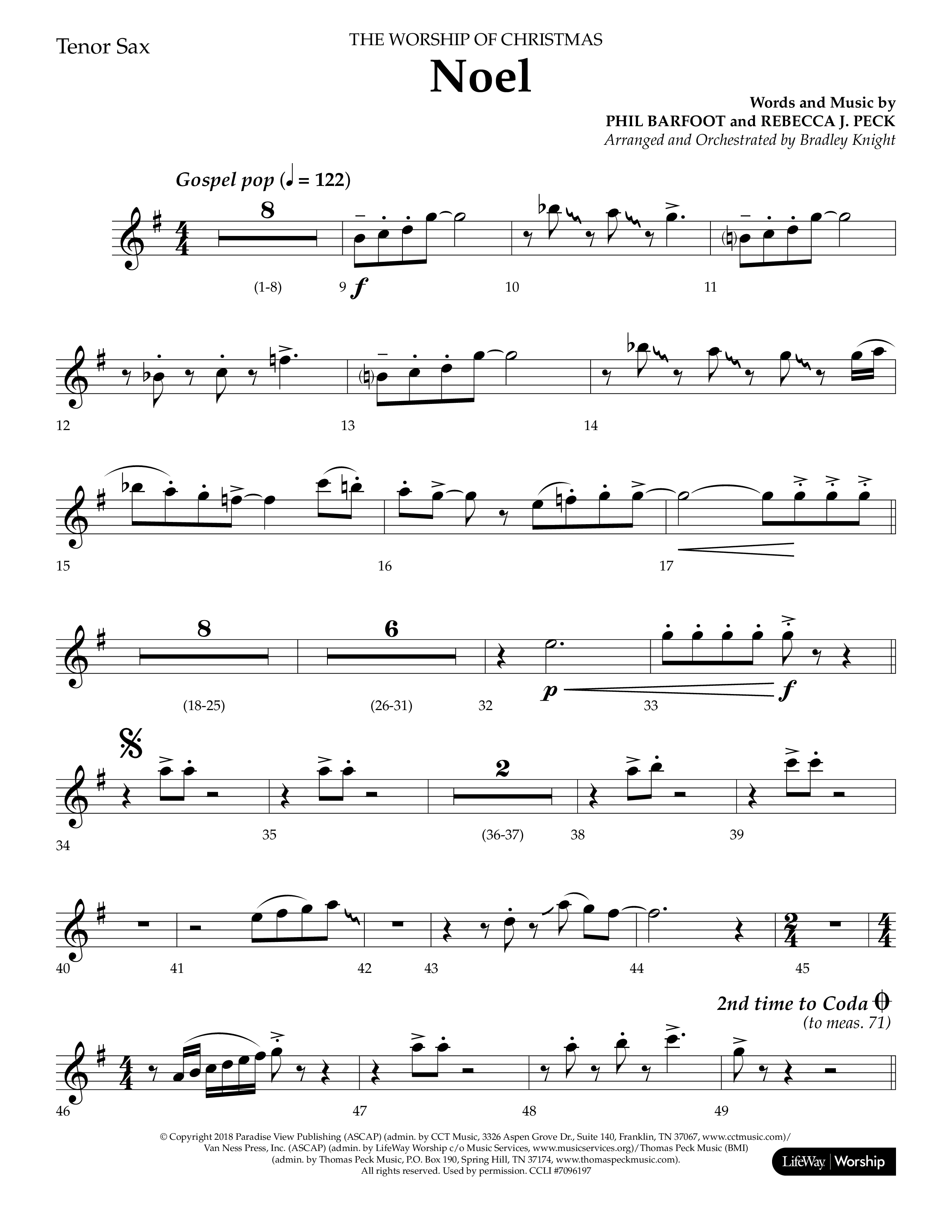 Noel (Choral Anthem SATB) Tenor Sax 1 (Lifeway Choral / Arr. Bradley Knight)