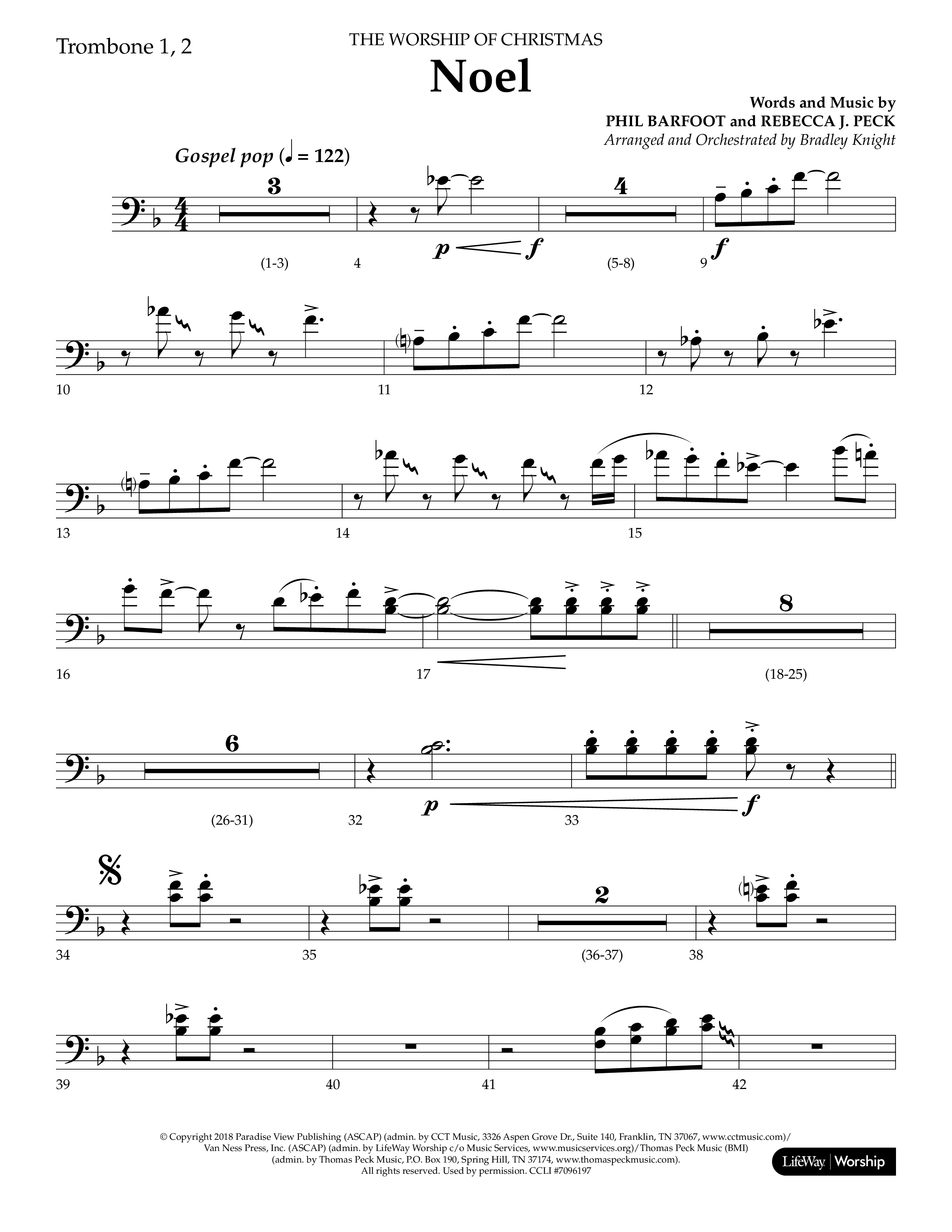 Noel (Choral Anthem SATB) Trombone 1/2 (Lifeway Choral / Arr. Bradley Knight)