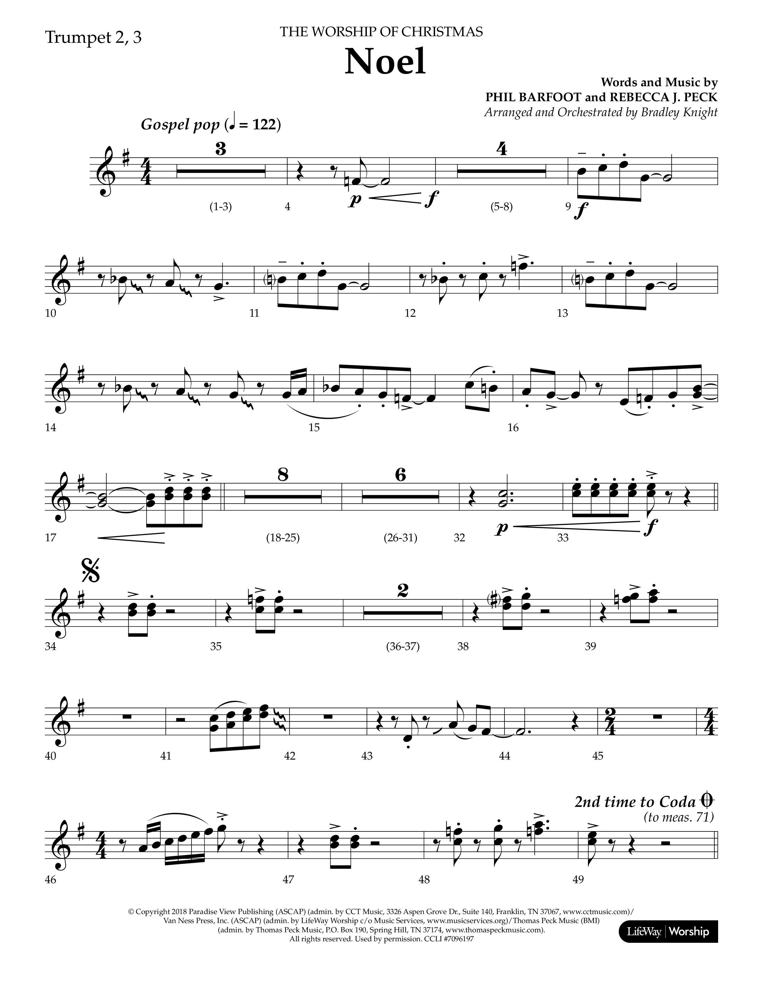 Noel (Choral Anthem SATB) Trumpet 2/3 (Lifeway Choral / Arr. Bradley Knight)