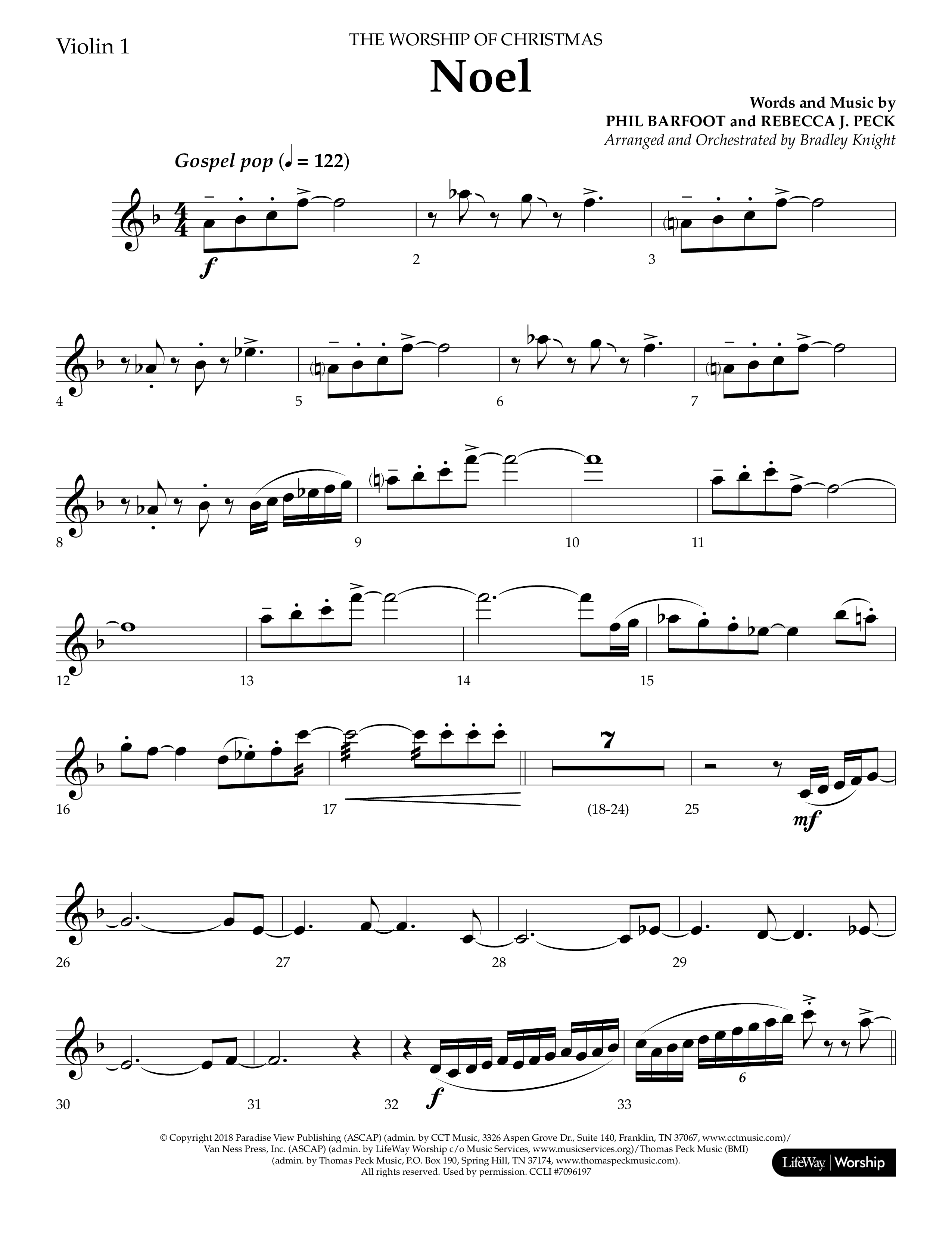 Noel (Choral Anthem SATB) Violin 1 (Lifeway Choral / Arr. Bradley Knight)