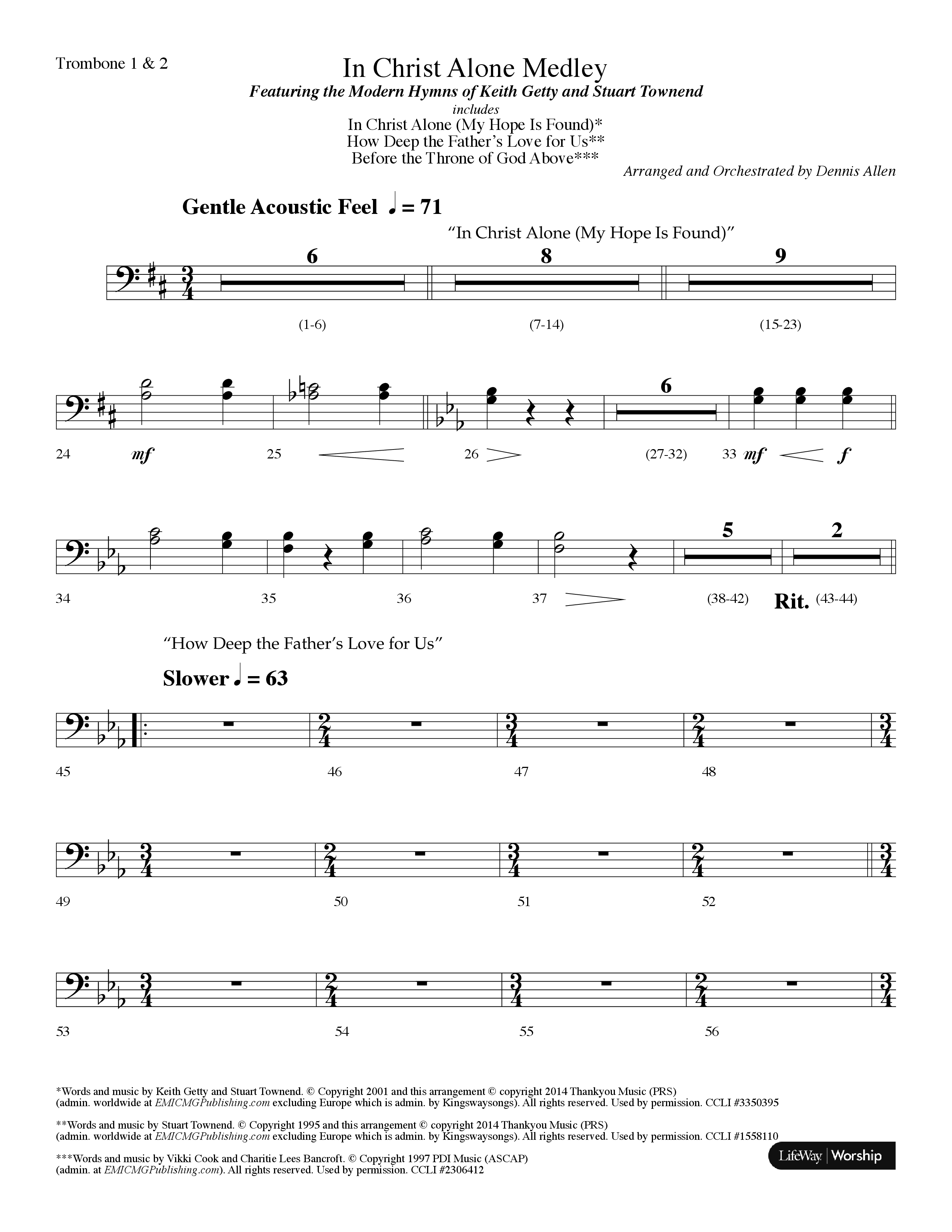In Christ Alone Medley (Choral Anthem SATB) Trombone 1/2 (Lifeway Choral / Arr. Dennis Allen)