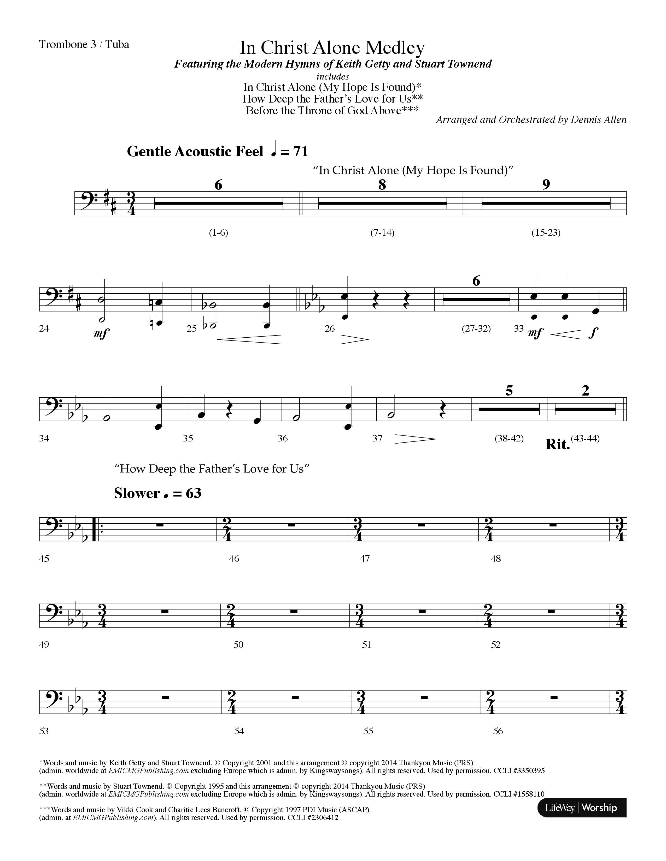 In Christ Alone Medley (Choral Anthem SATB) Trombone 3/Tuba (Lifeway Choral / Arr. Dennis Allen)