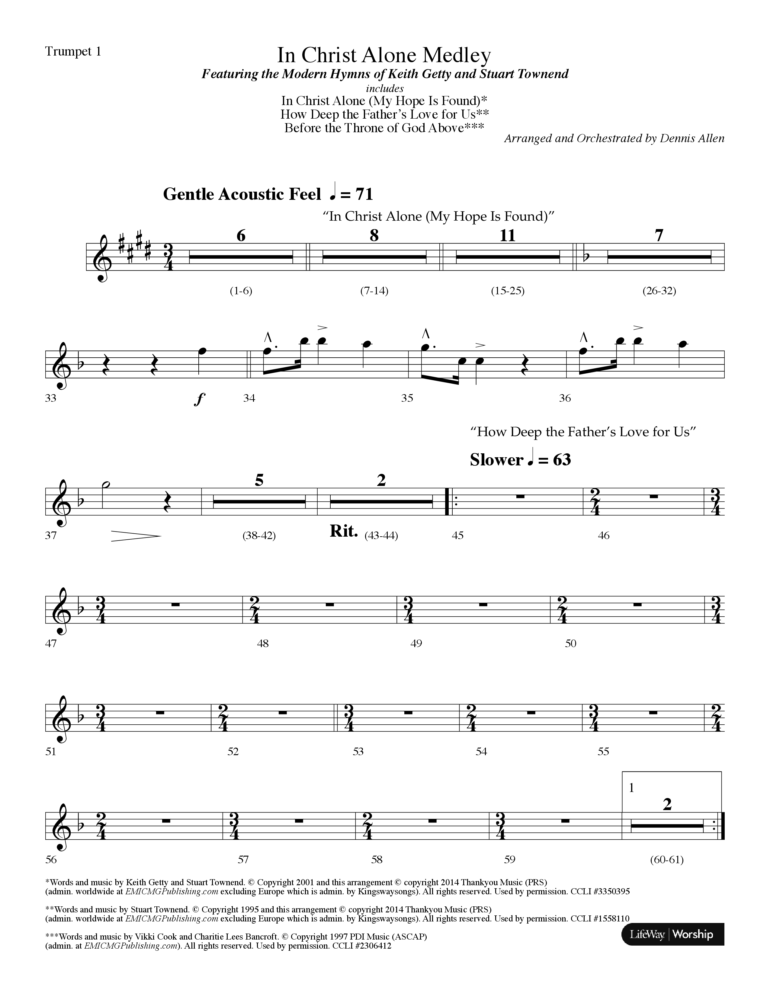In Christ Alone Medley (Choral Anthem SATB) Trumpet 1 (Lifeway Choral / Arr. Dennis Allen)