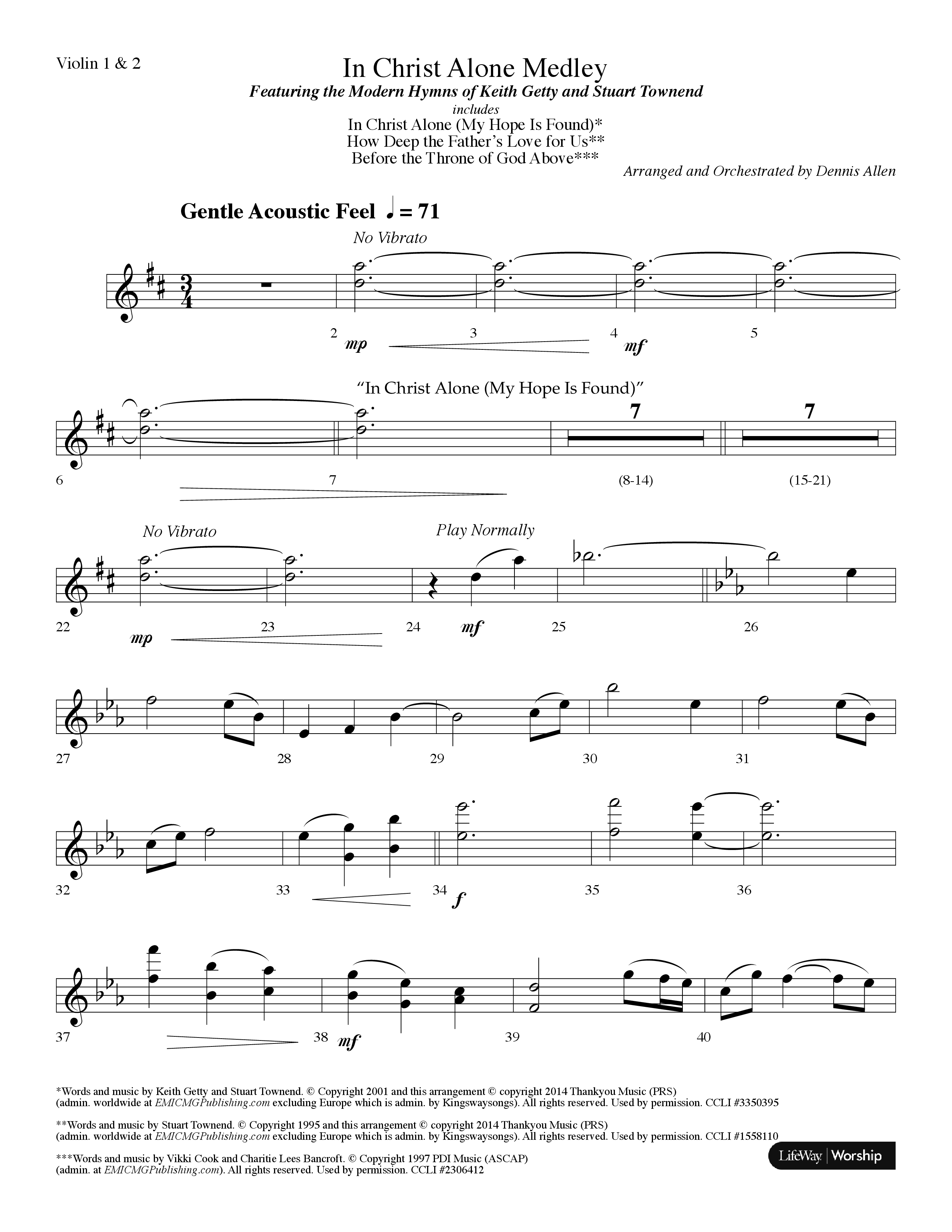 In Christ Alone Medley (Choral Anthem SATB) Violin 1/2 (Lifeway Choral / Arr. Dennis Allen)