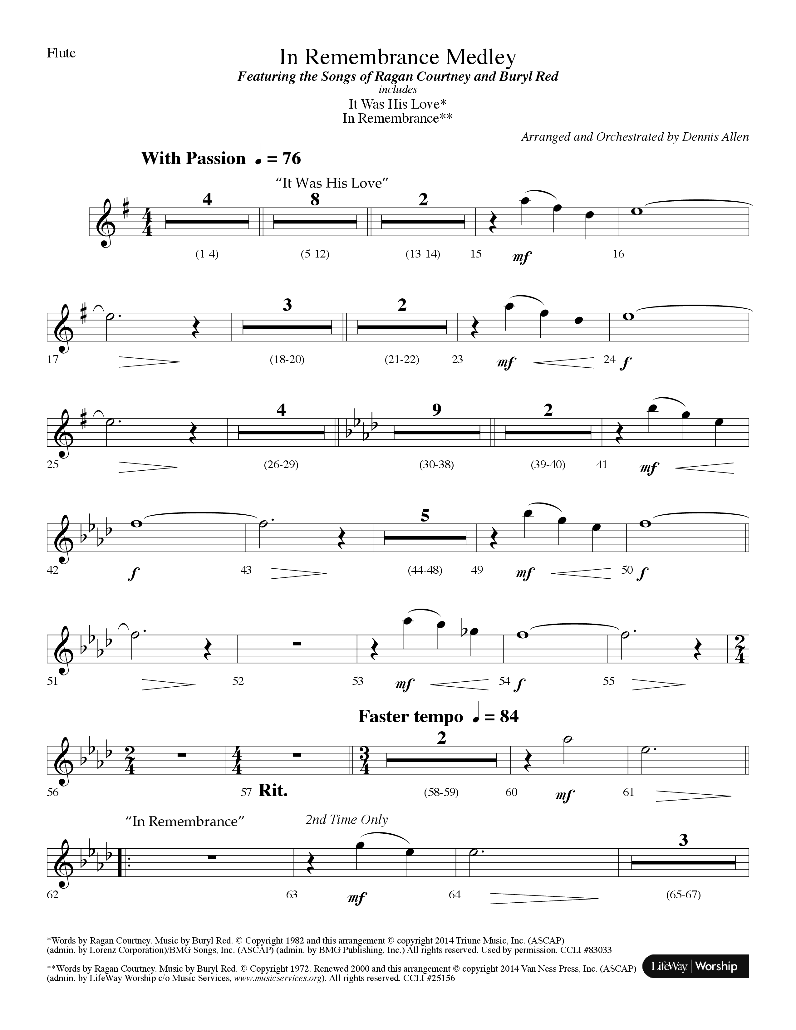In Remembrance Medley (with It Was His Love, In Remembrance) (Choral Anthem SATB) Flute (Lifeway Choral / Arr. Dennis Allen)
