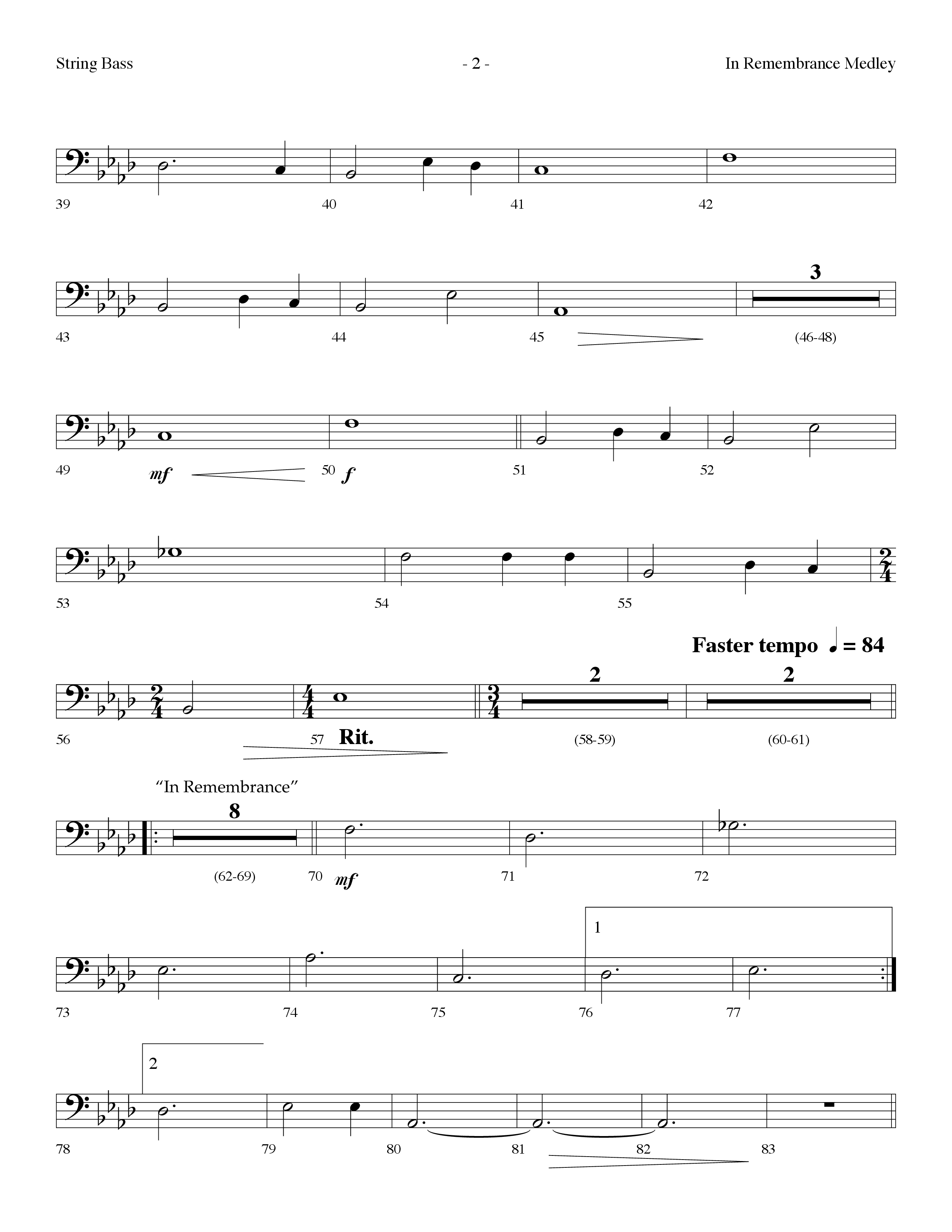 In Remembrance Medley (with It Was His Love, In Remembrance) (Choral Anthem SATB) String Bass (Lifeway Choral / Arr. Dennis Allen)