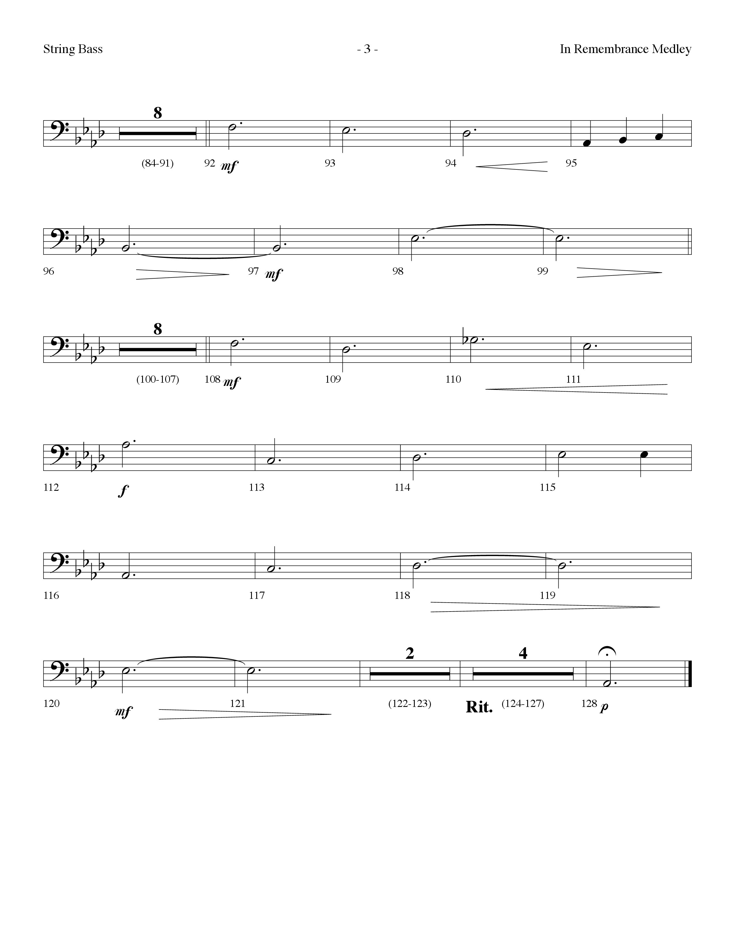 In Remembrance Medley (with It Was His Love, In Remembrance) (Choral Anthem SATB) String Bass (Lifeway Choral / Arr. Dennis Allen)