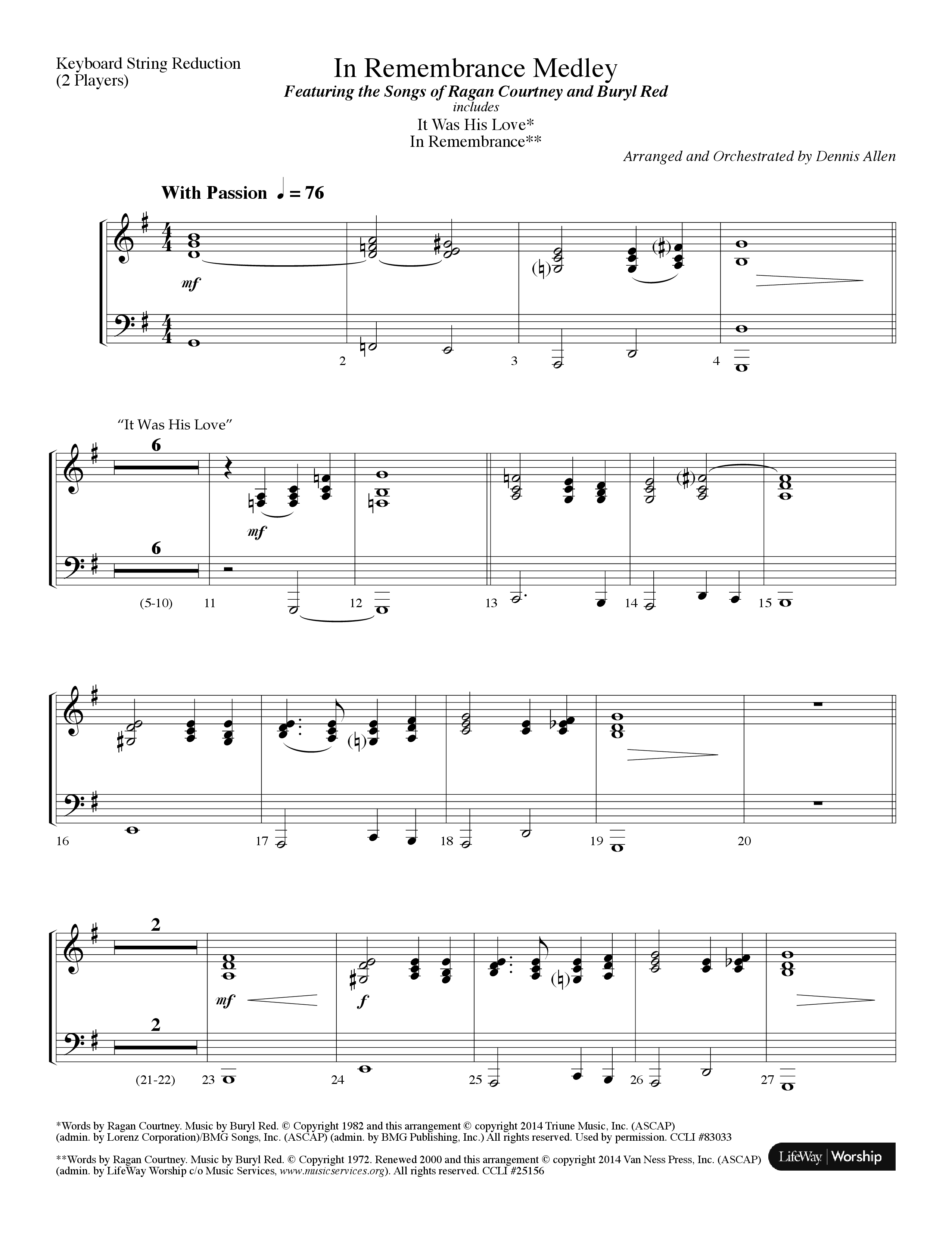 In Remembrance Medley (with It Was His Love, In Remembrance) (Choral Anthem SATB) String Reduction (Lifeway Choral / Arr. Dennis Allen)