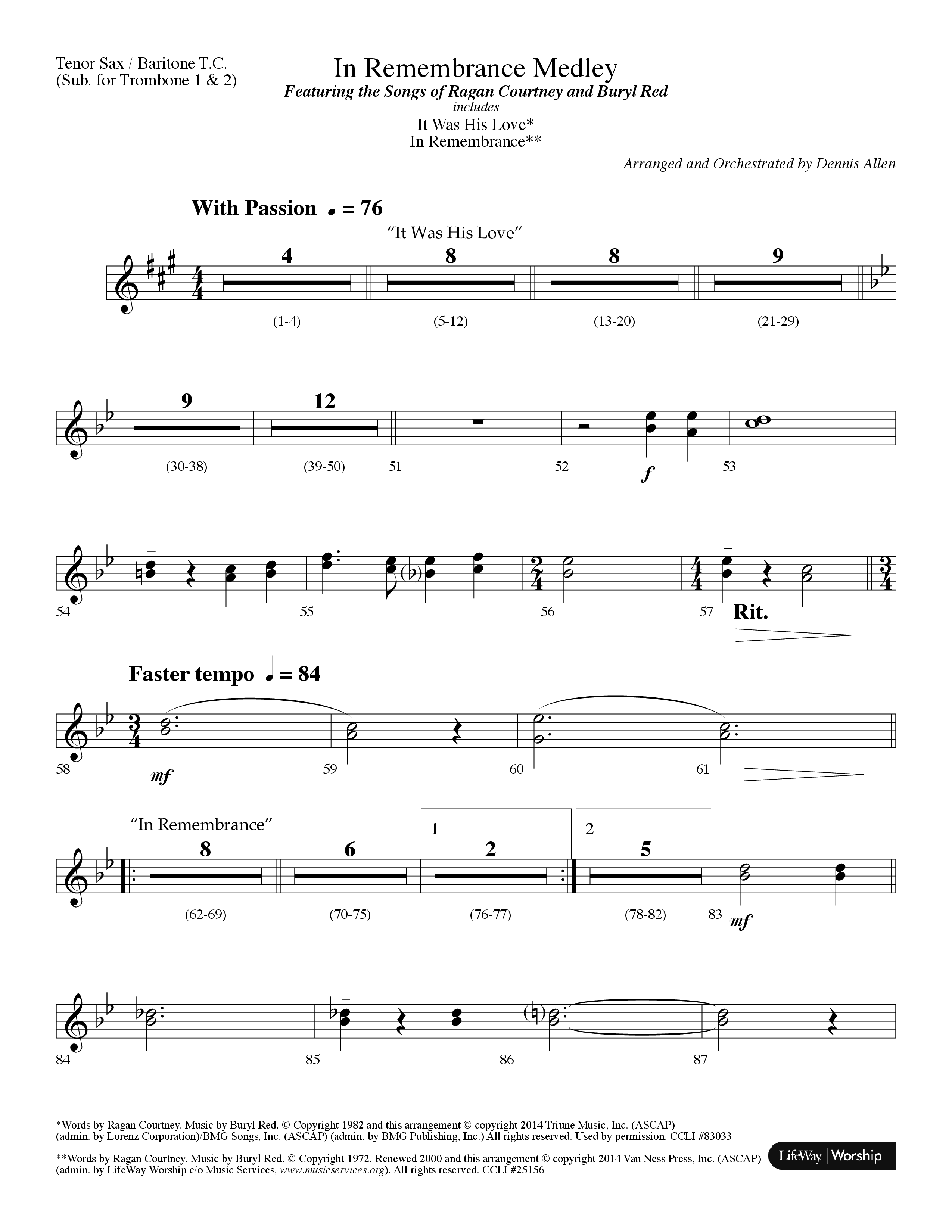 In Remembrance Medley (with It Was His Love, In Remembrance) (Choral Anthem SATB) Tenor Sax/Baritone T.C. (Lifeway Choral / Arr. Dennis Allen)