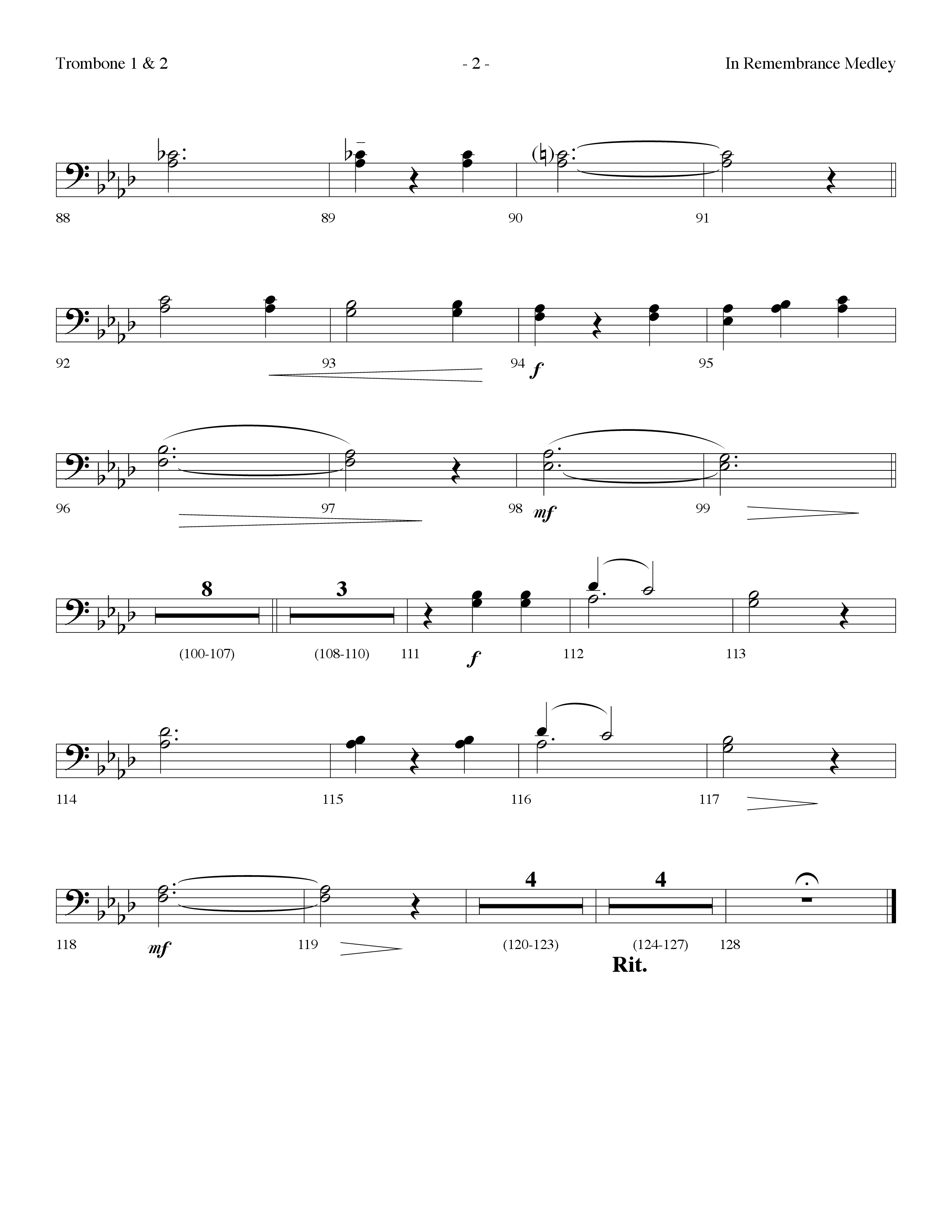 In Remembrance Medley (with It Was His Love, In Remembrance) (Choral Anthem SATB) Trombone 1/2 (Lifeway Choral / Arr. Dennis Allen)