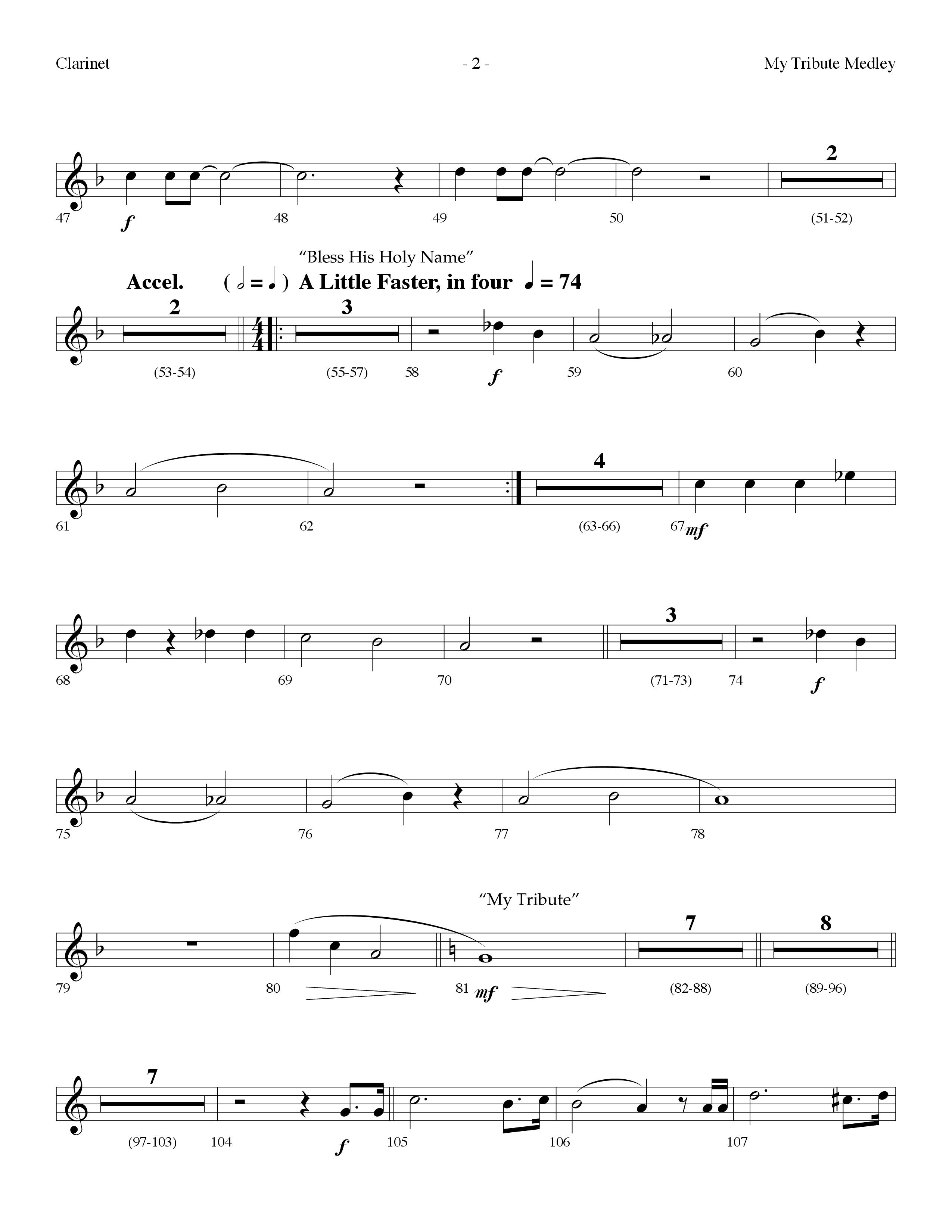 My Tribute Medley (with Through It All, Bless His Holy Name, My Tribute) (Choral Anthem SATB) Clarinet (Lifeway Choral / Arr. Dennis Allen)