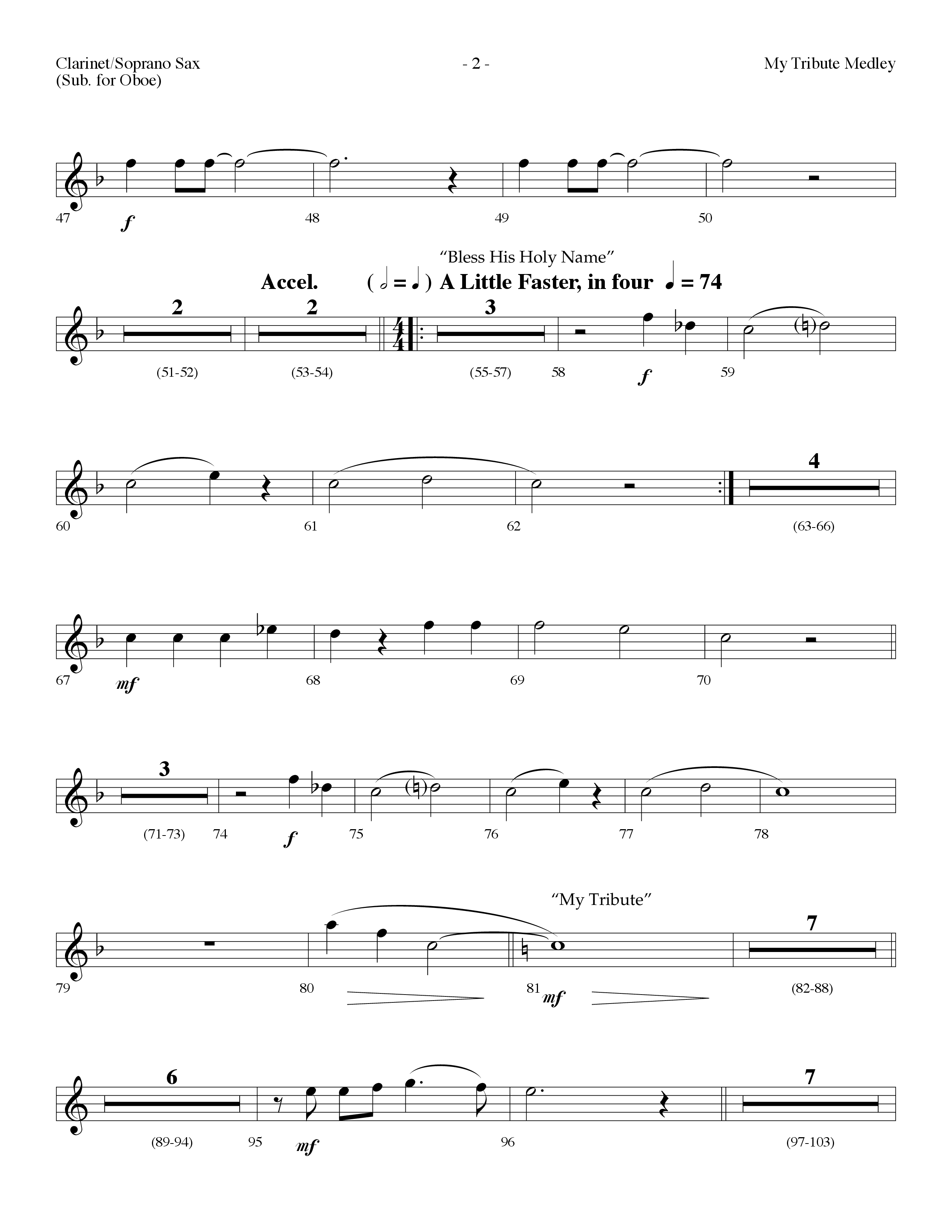 My Tribute Medley (with Through It All, Bless His Holy Name, My Tribute) (Choral Anthem SATB) Clarinet/Soprano Sax (Lifeway Choral / Arr. Dennis Allen)