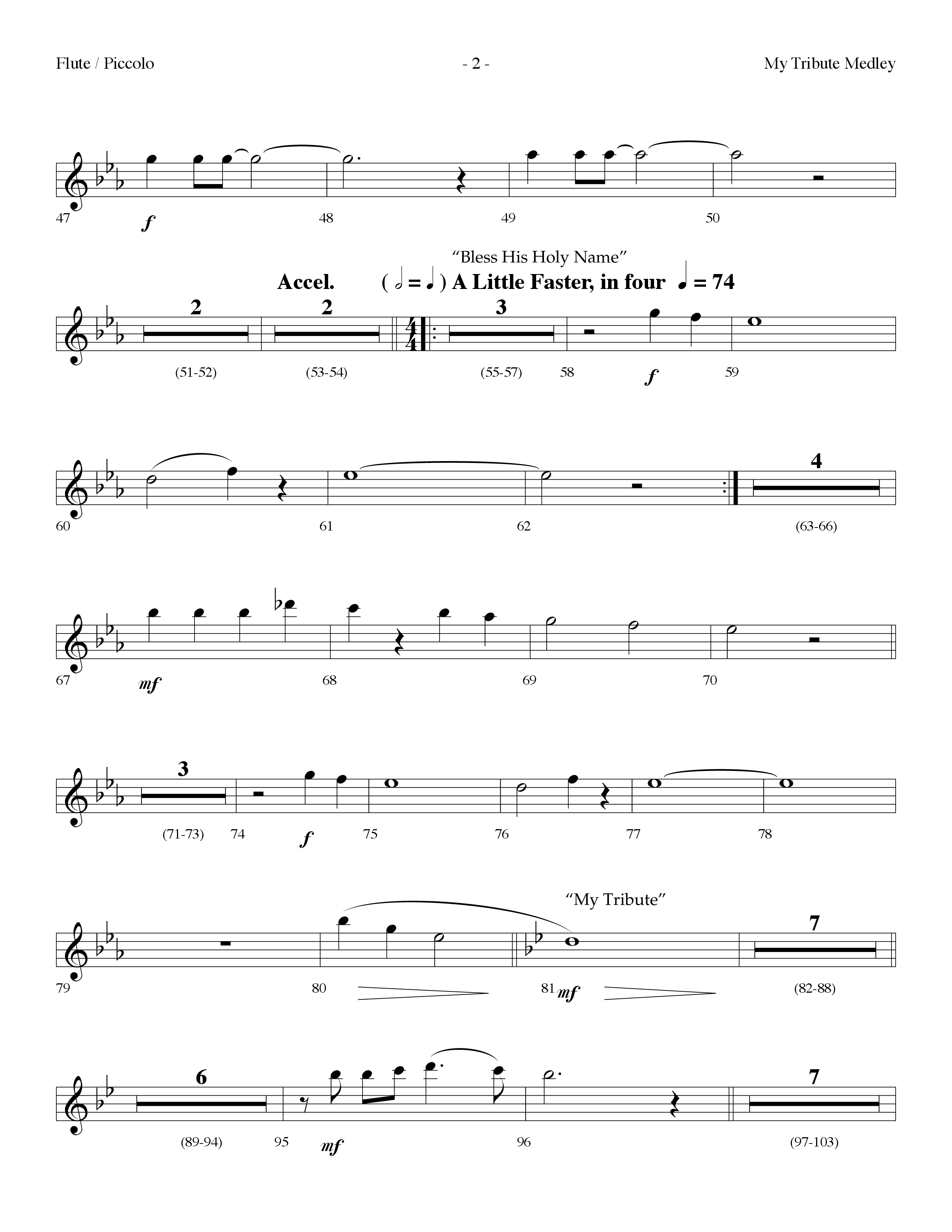 My Tribute Medley (with Through It All, Bless His Holy Name, My Tribute) (Choral Anthem SATB) Flute/Piccolo (Lifeway Choral / Arr. Dennis Allen)