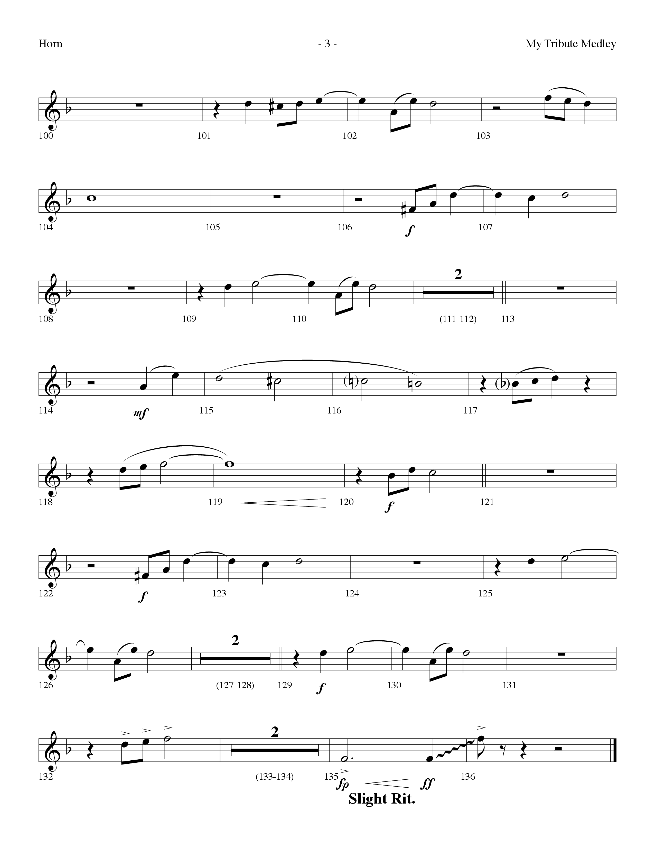 My Tribute Medley (with Through It All, Bless His Holy Name, My Tribute) (Choral Anthem SATB) French Horn (Lifeway Choral / Arr. Dennis Allen)