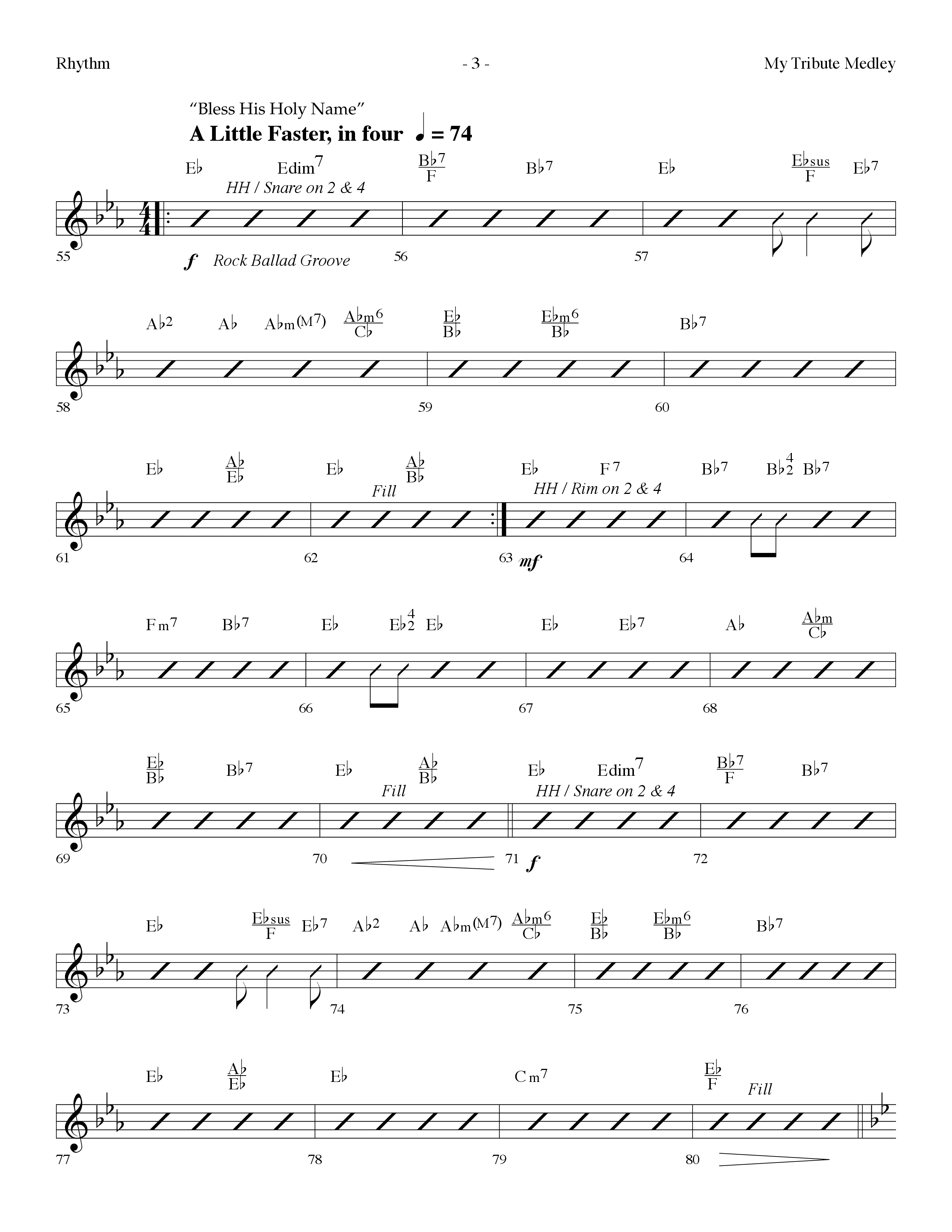 My Tribute Medley (with Through It All, Bless His Holy Name, My Tribute) (Choral Anthem SATB) Rhythm Chart (Lifeway Choral / Arr. Dennis Allen)